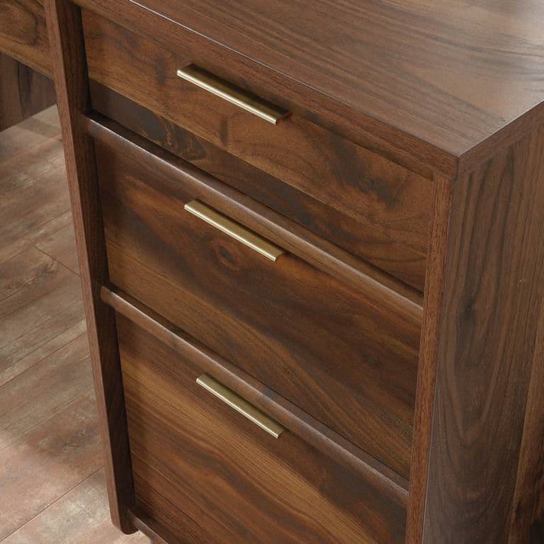 a close up of a wooden desk with two drawers