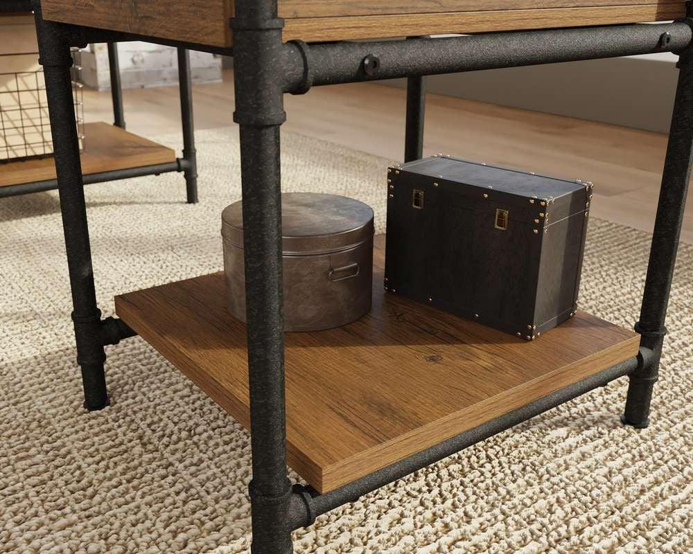 a table with a suitcase on top of it