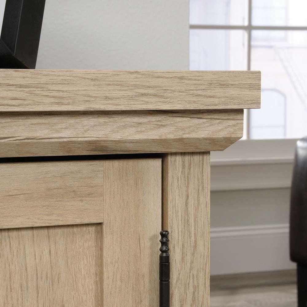 a close up of a wooden cabinet door