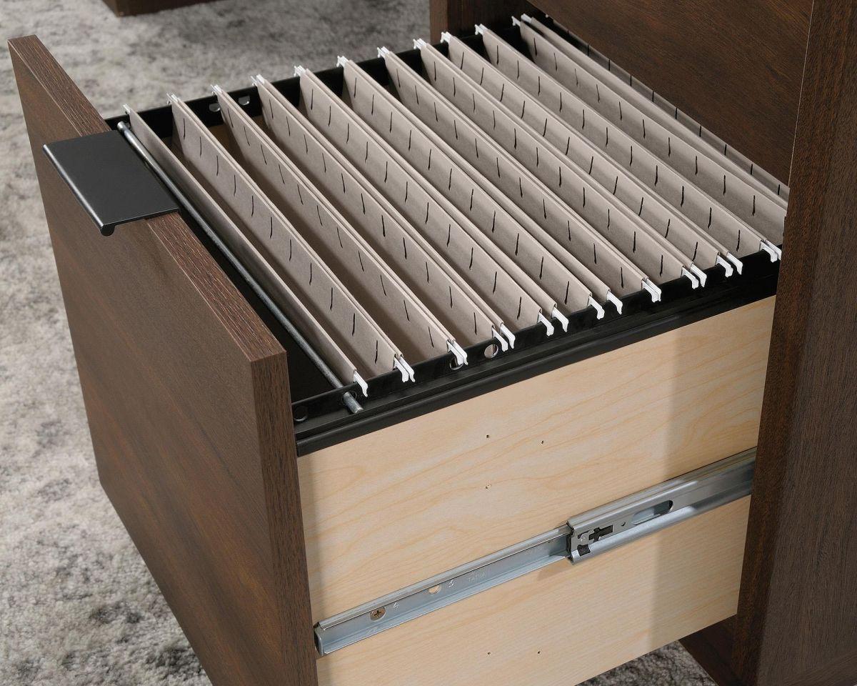 a file cabinet with a file drawer open