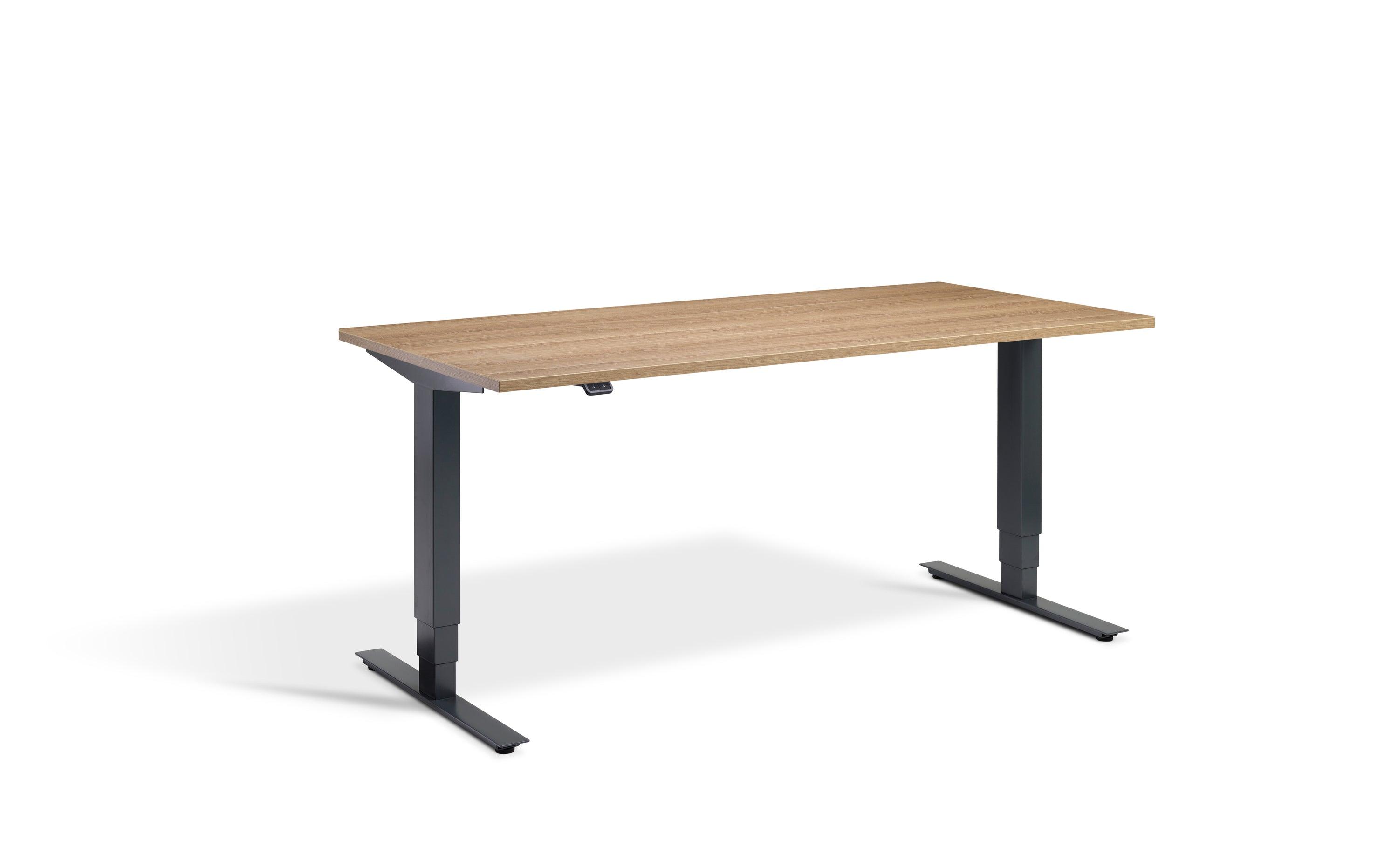 a desk with a wooden top and metal legs