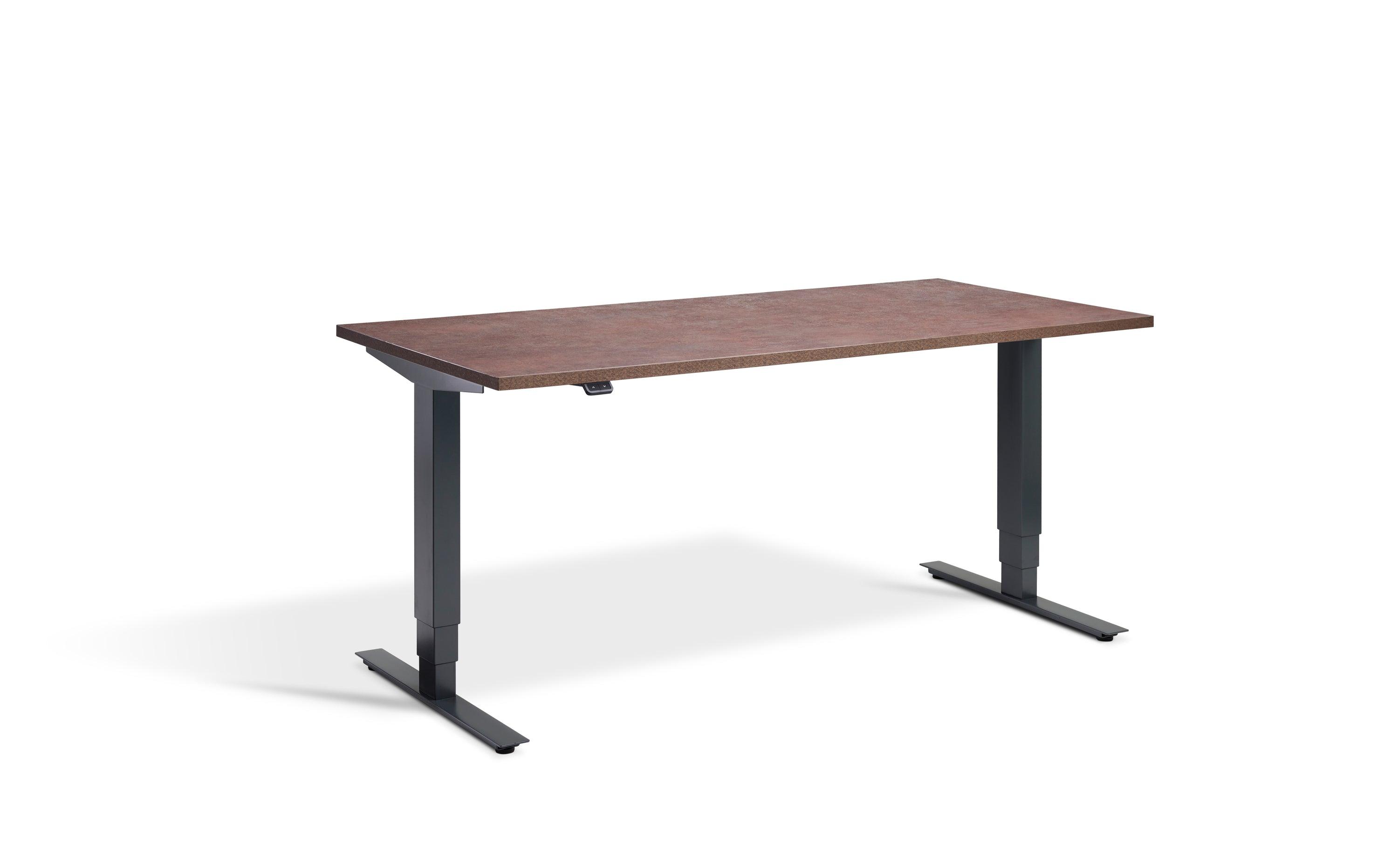 a desk with a wooden top and metal legs