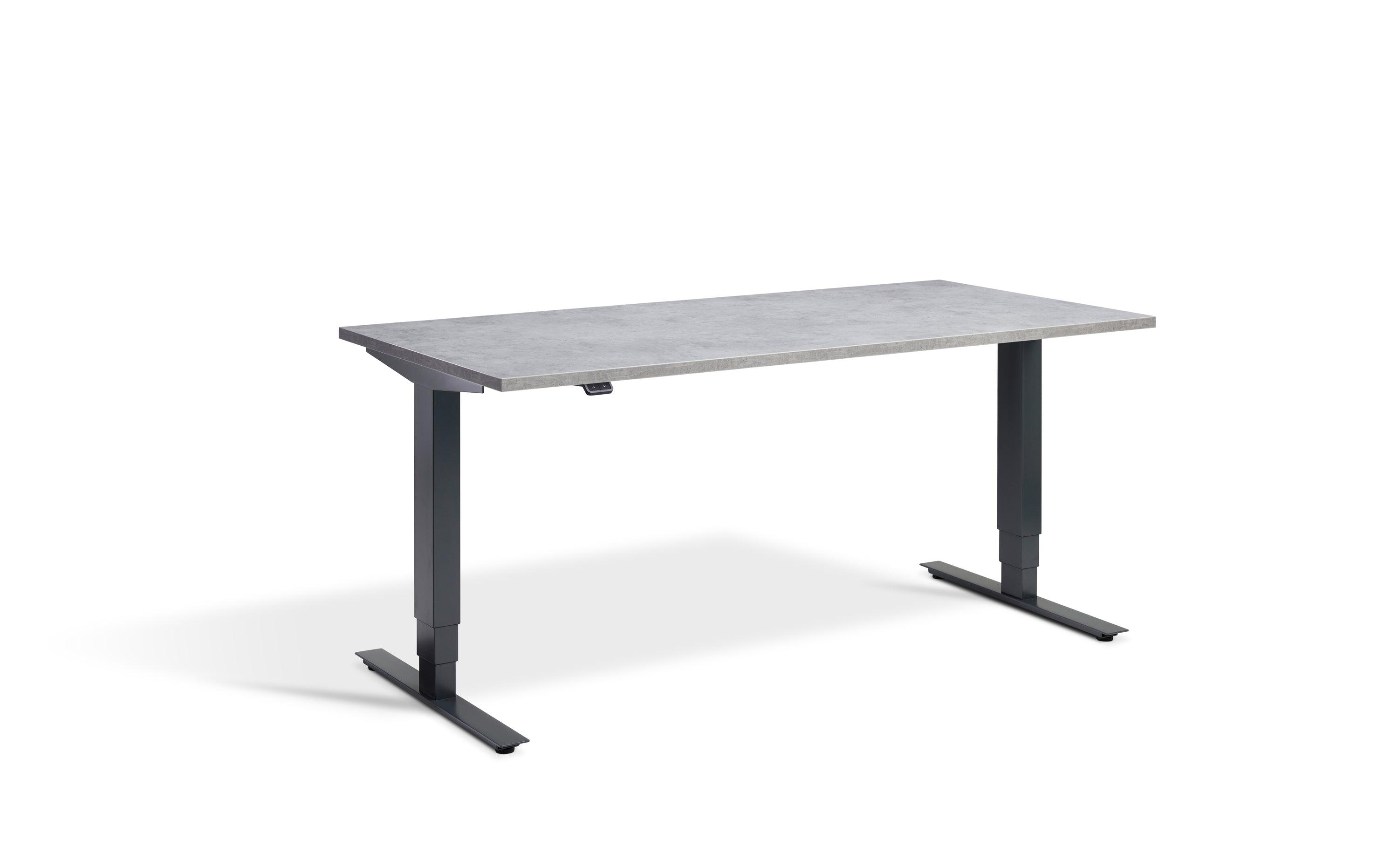 a gray desk with a black frame