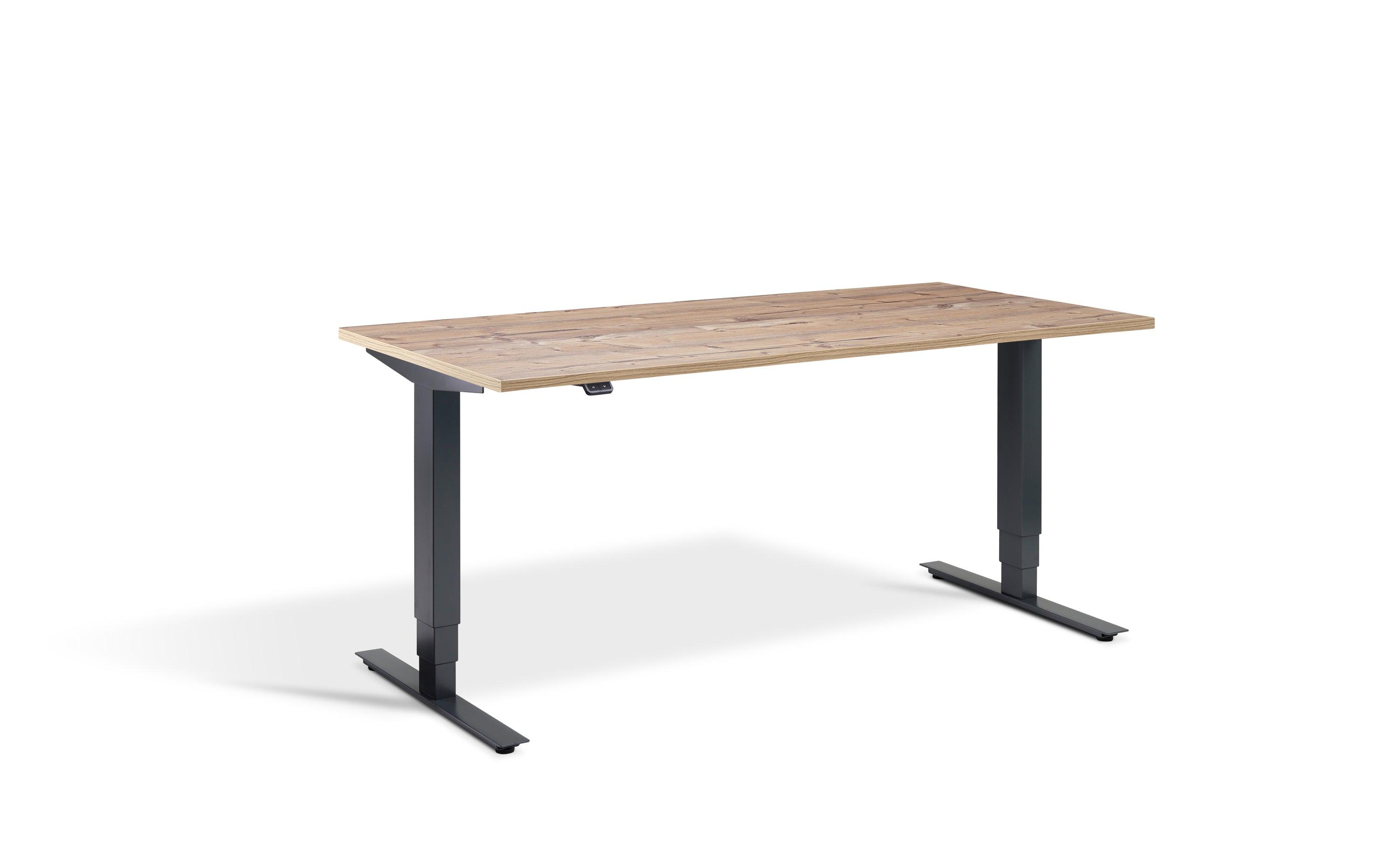 a desk with a wooden top and metal legs