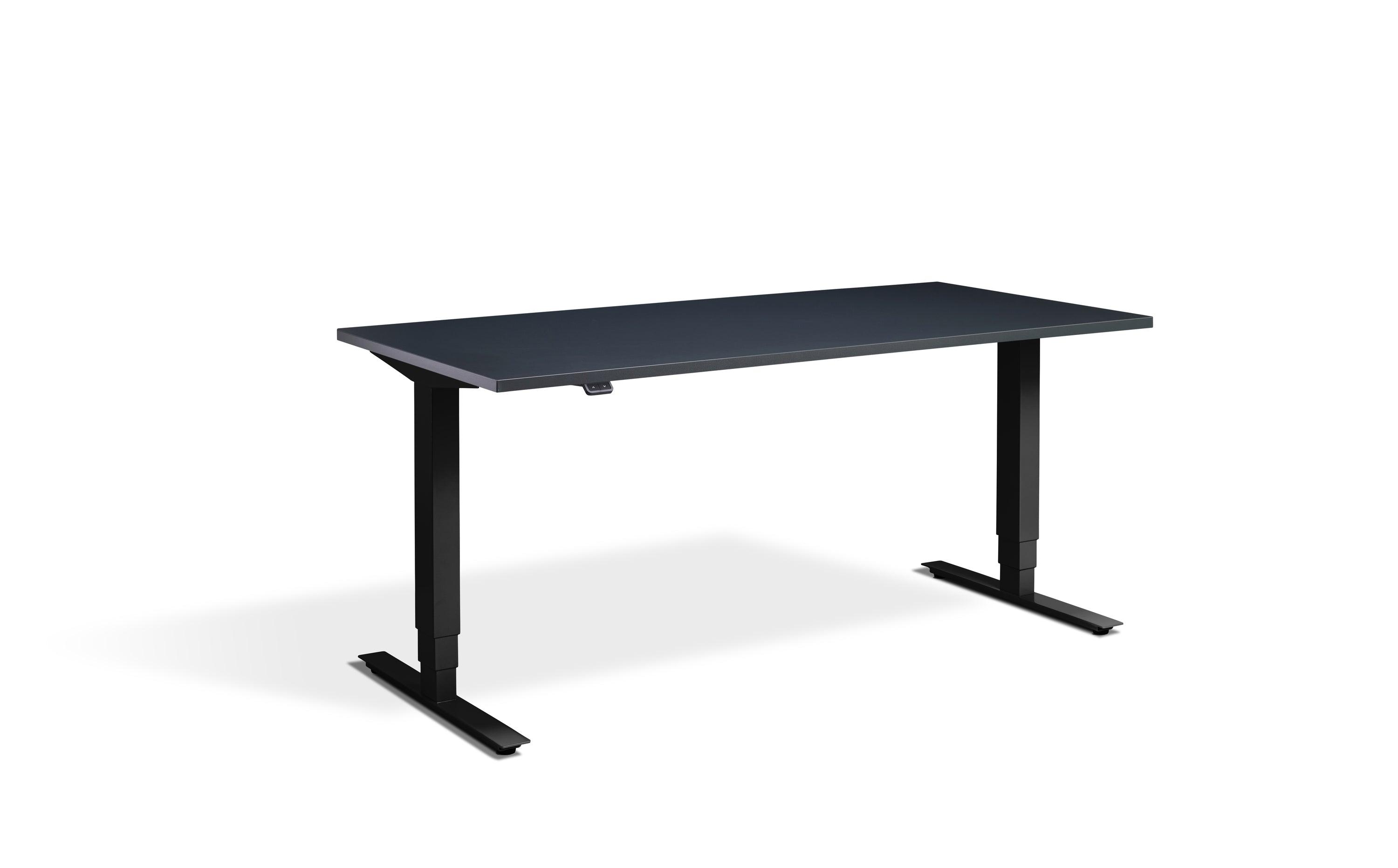 a desk with a black top and black legs