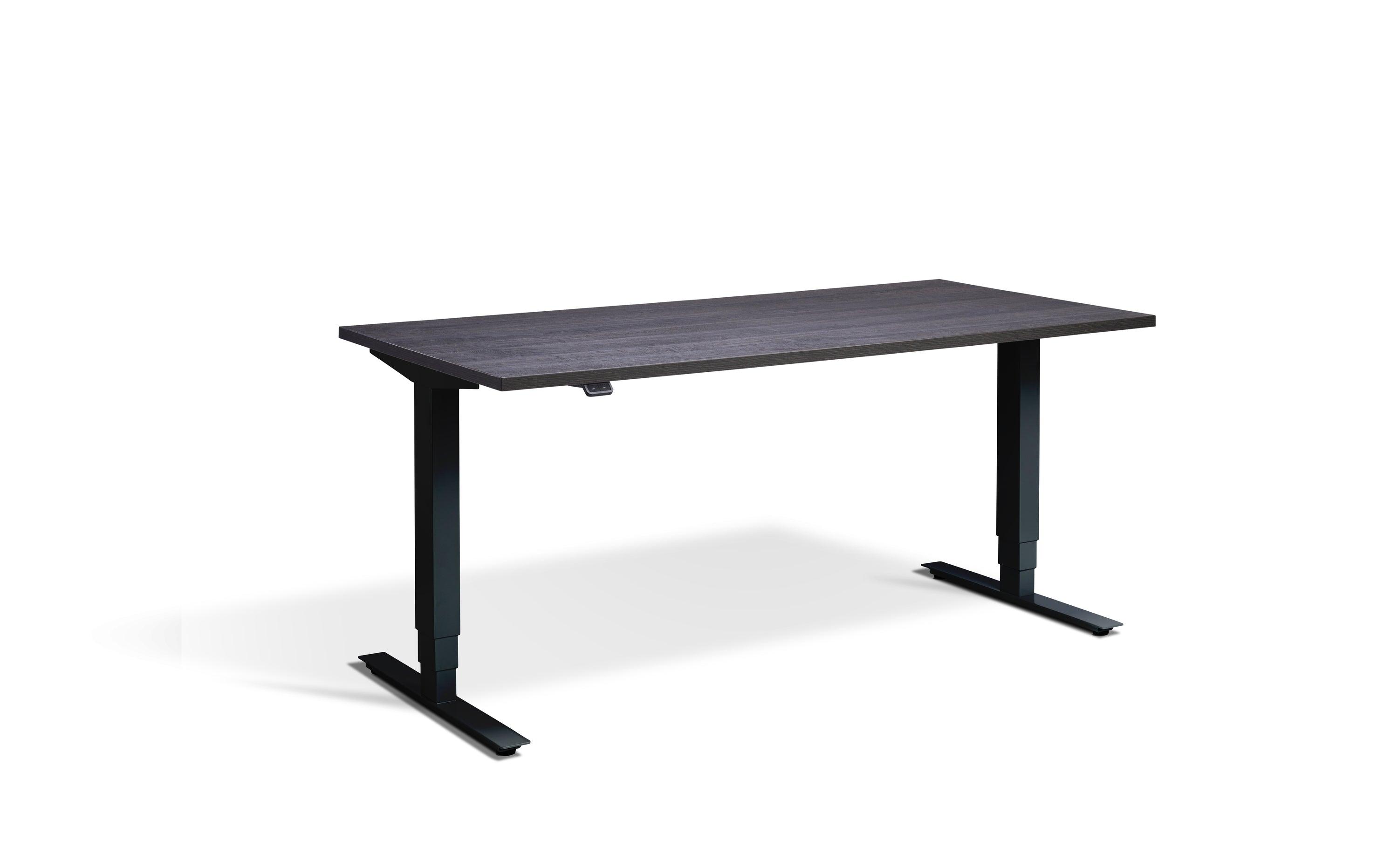 a desk with a black top and black legs