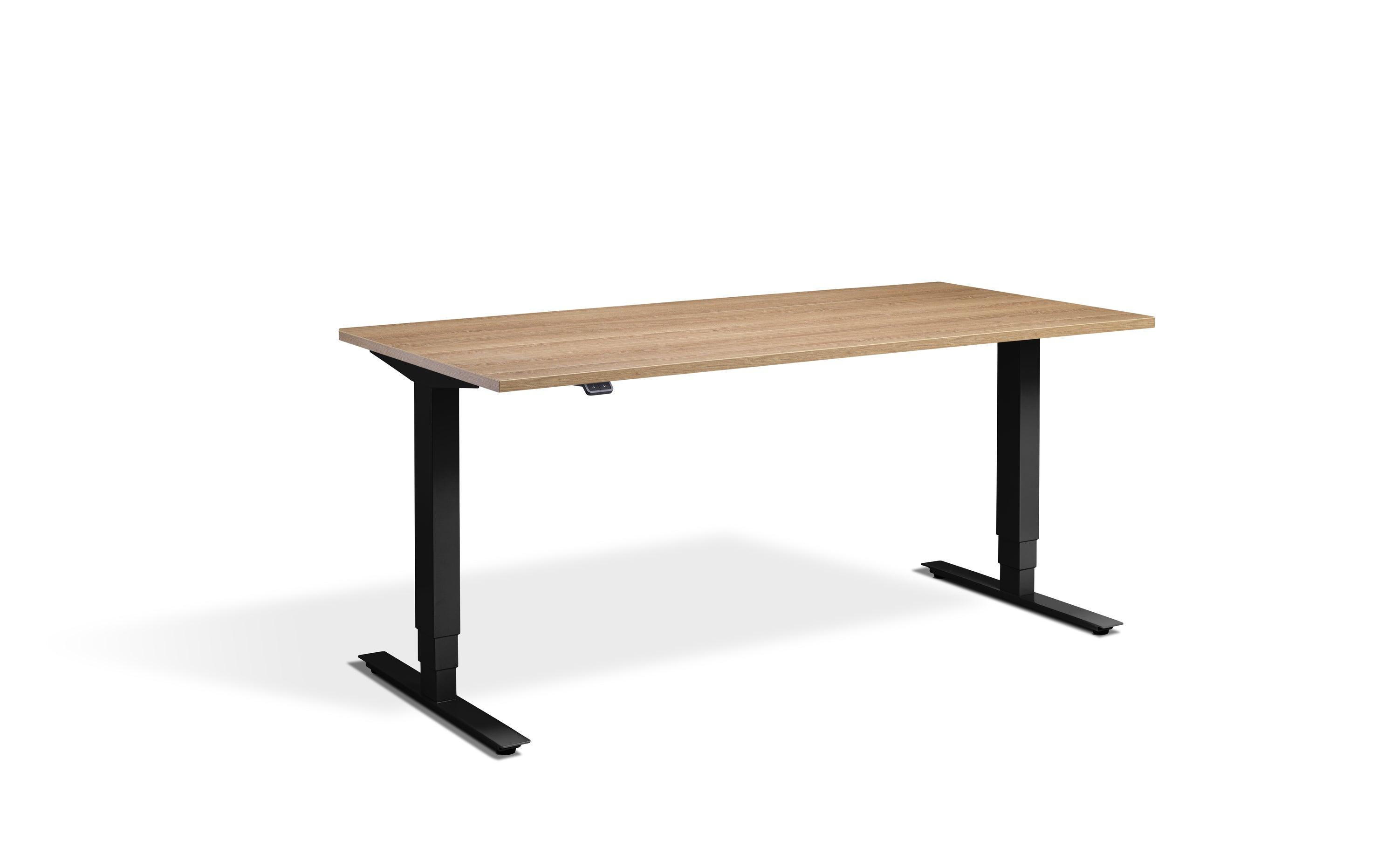 a desk with a wooden top and black legs