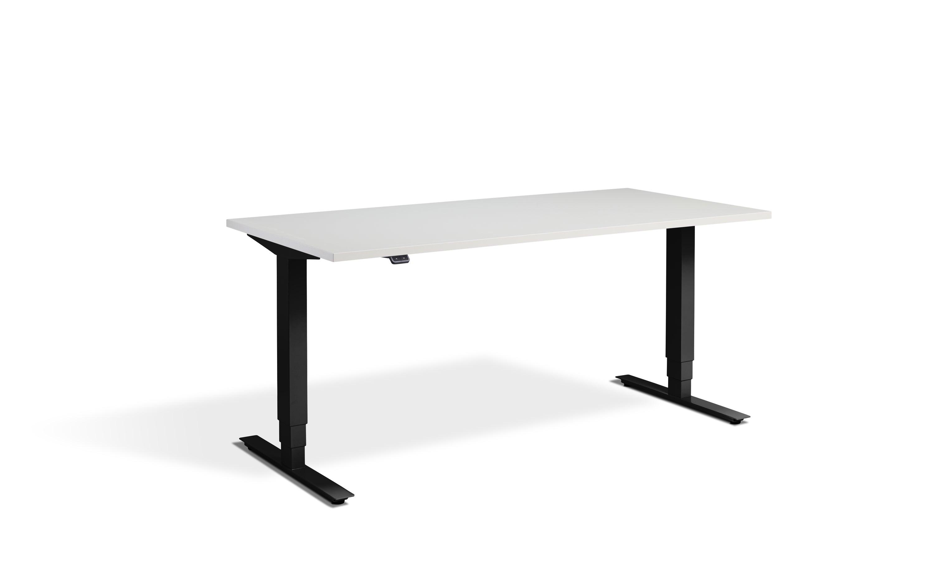 a white desk with black legs on a white background