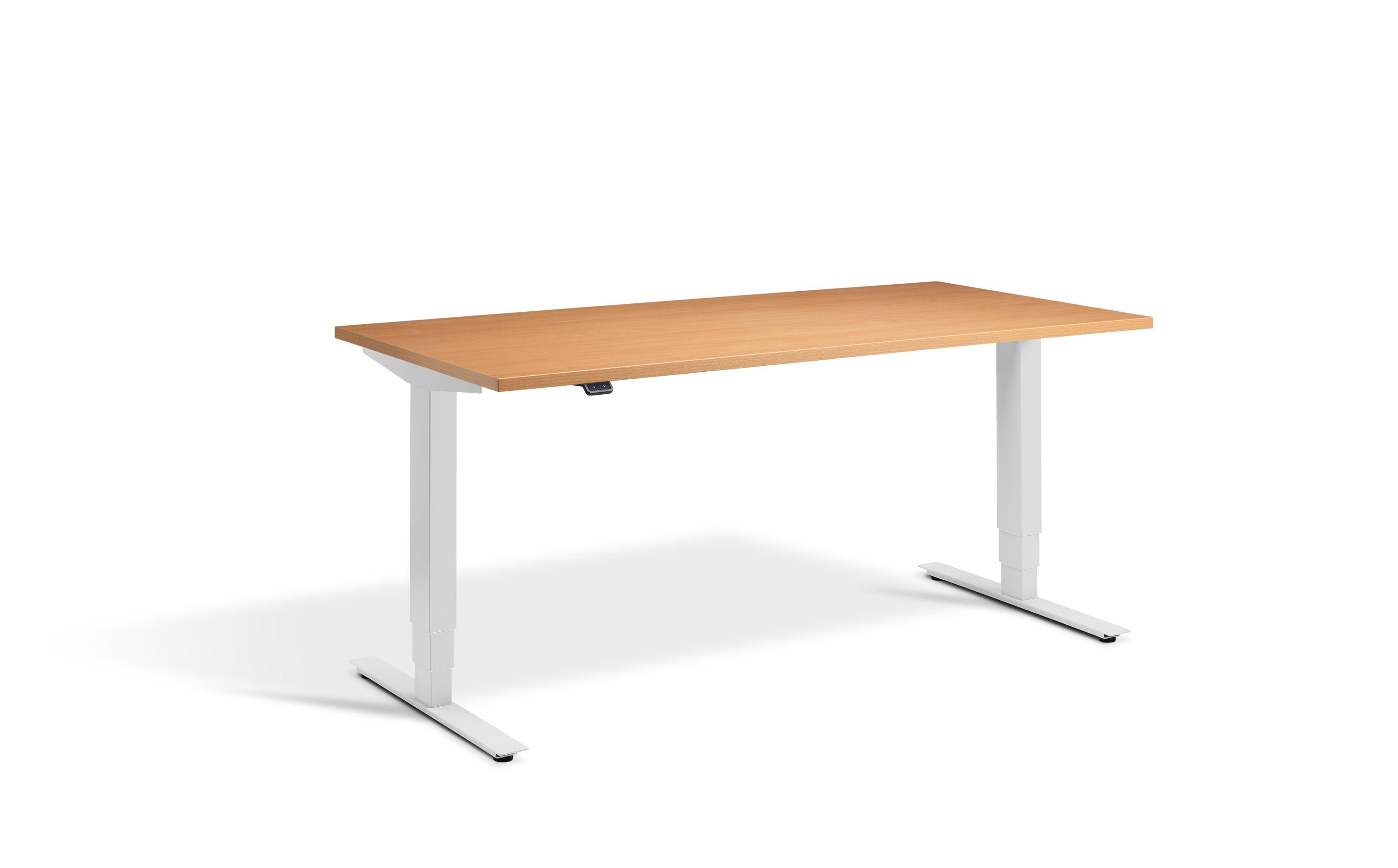 a desk with a wooden top and white legs