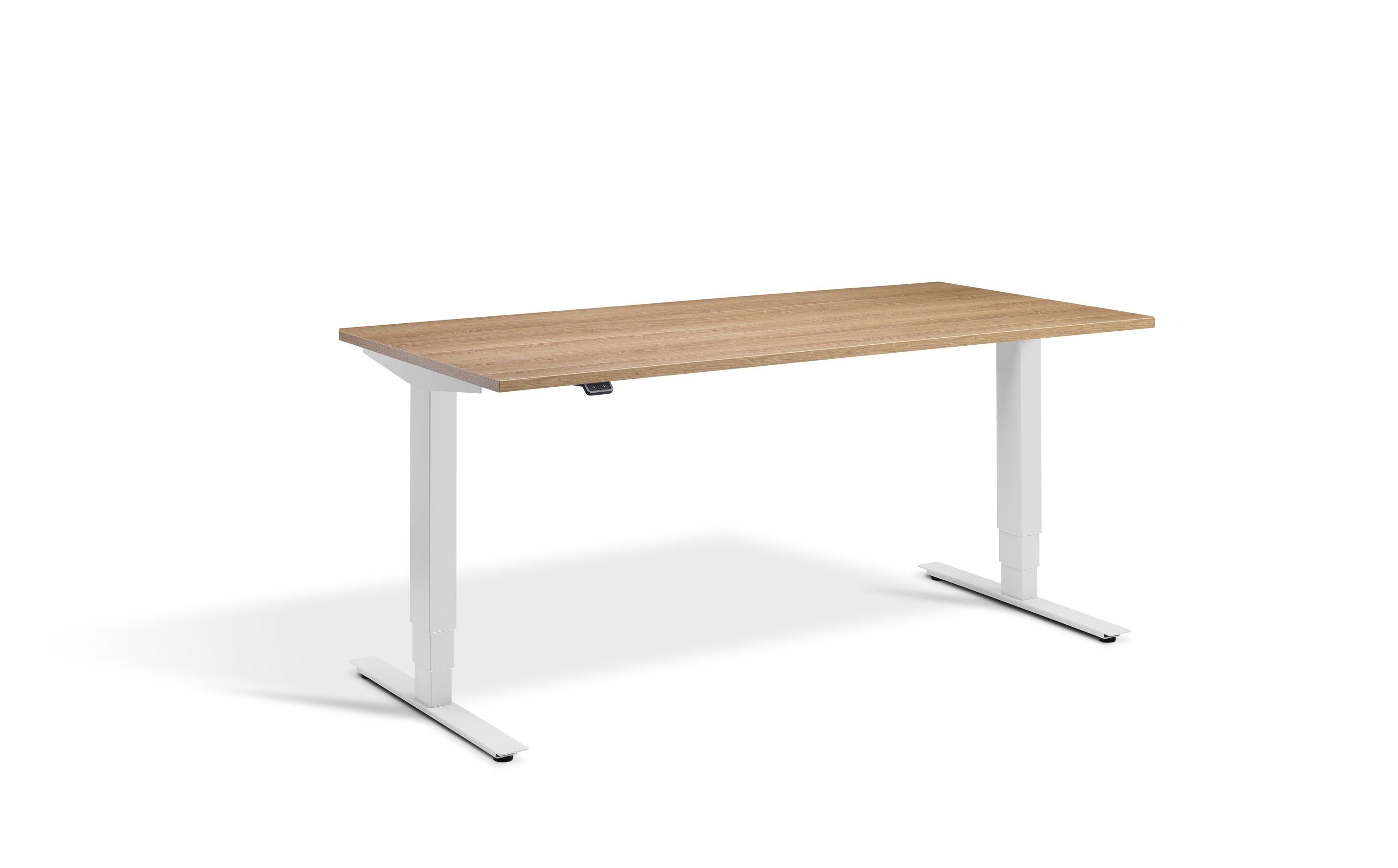 a desk with a wooden top and white legs