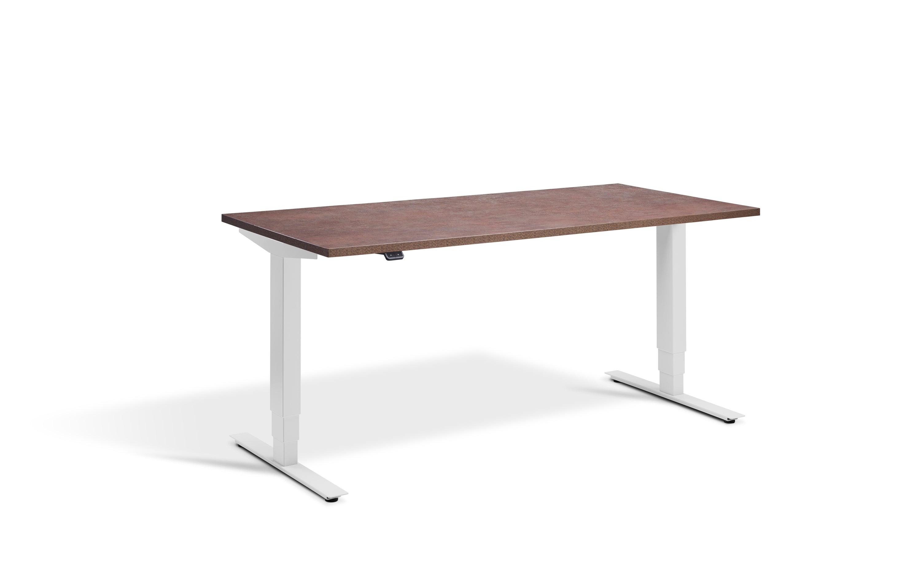 a desk with a wooden top and white legs