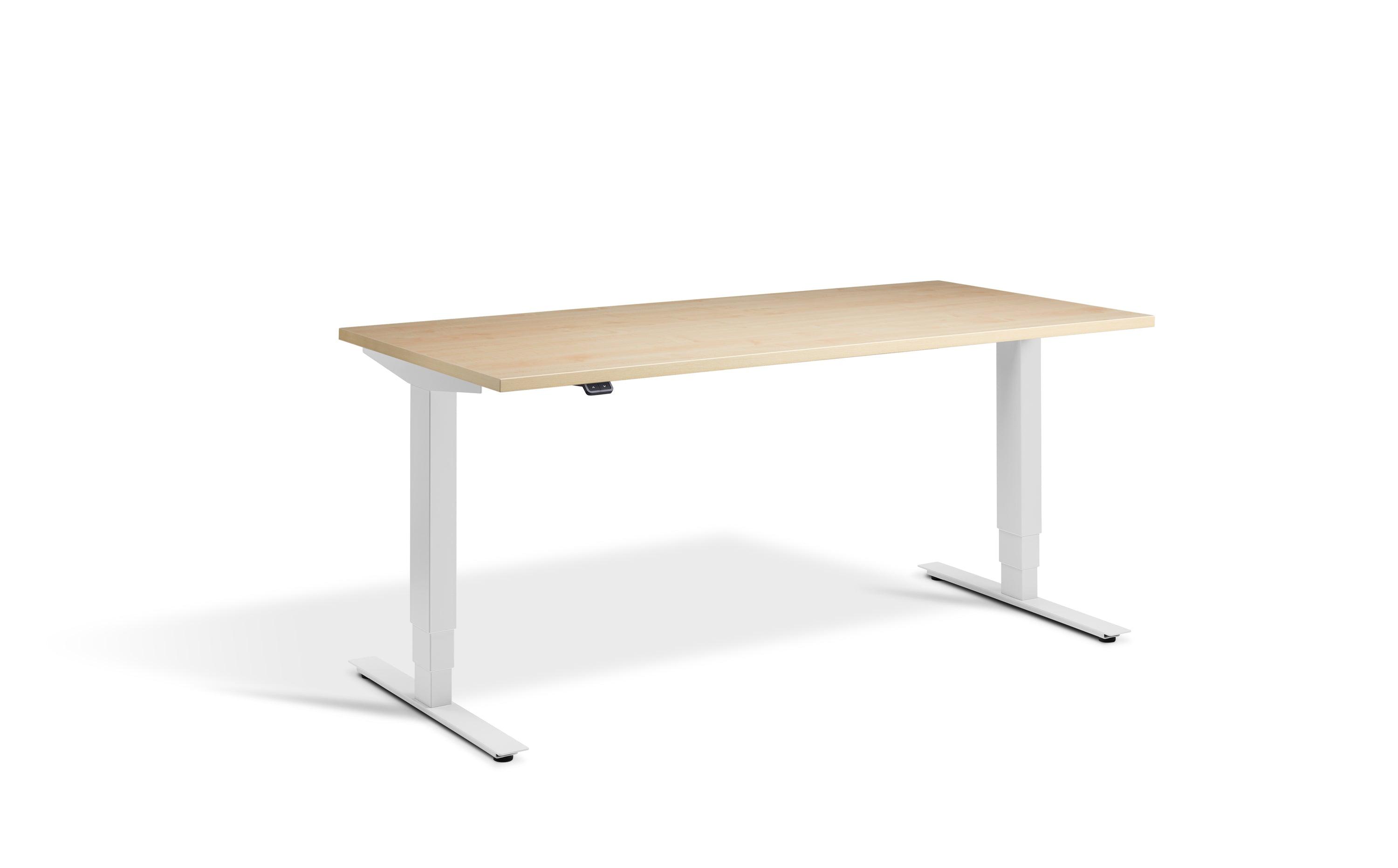 a desk with a wooden top and white legs