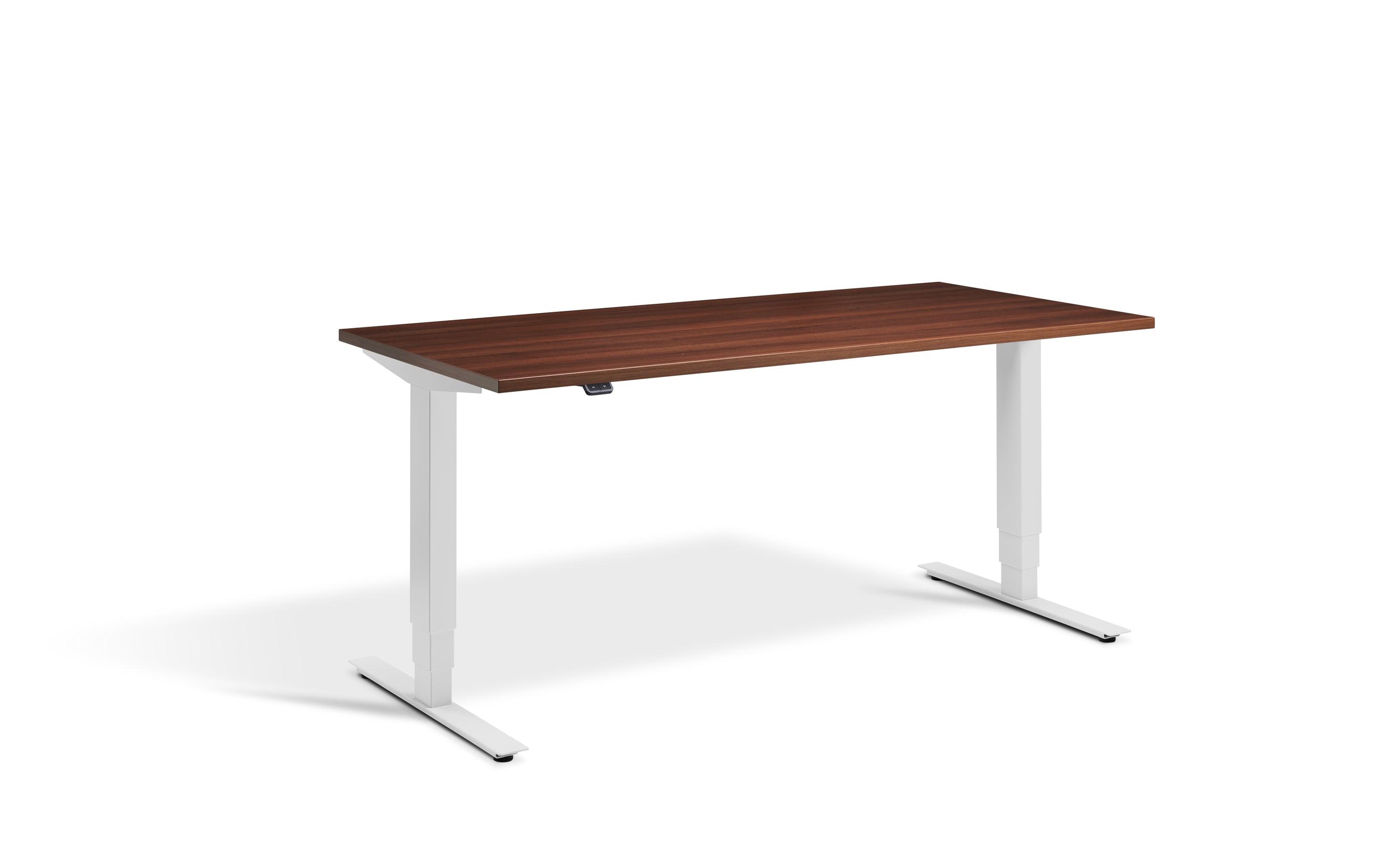 a desk with a wooden top and white legs