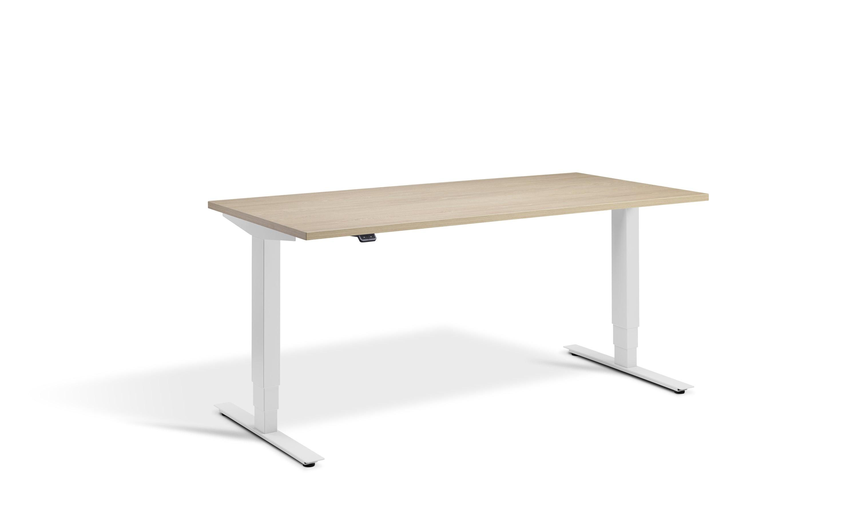 a desk with a wooden top and white legs