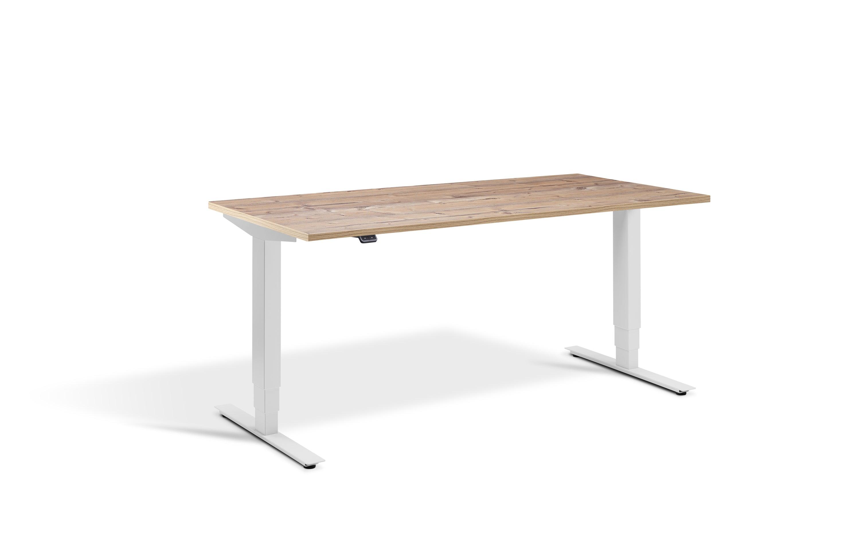 a desk with a wooden top and white legs