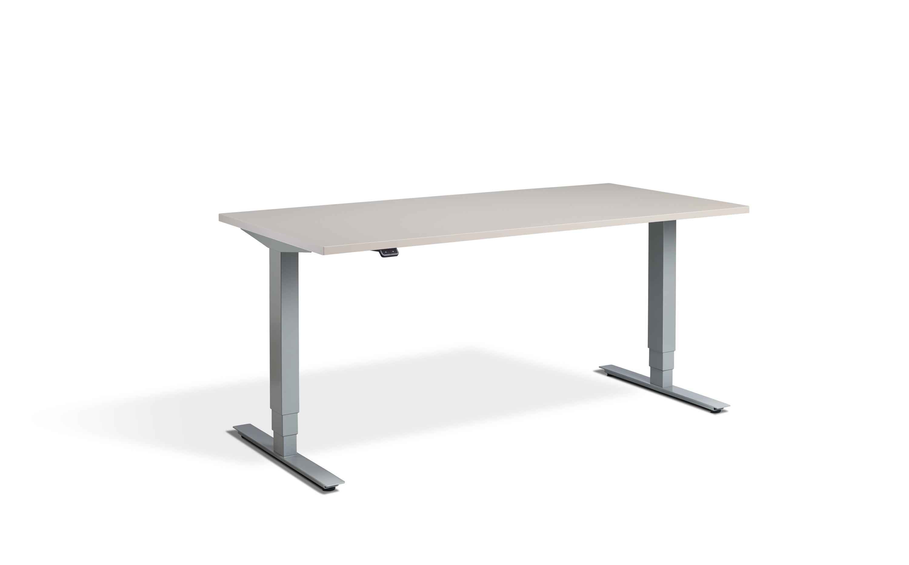 a white desk with a metal frame