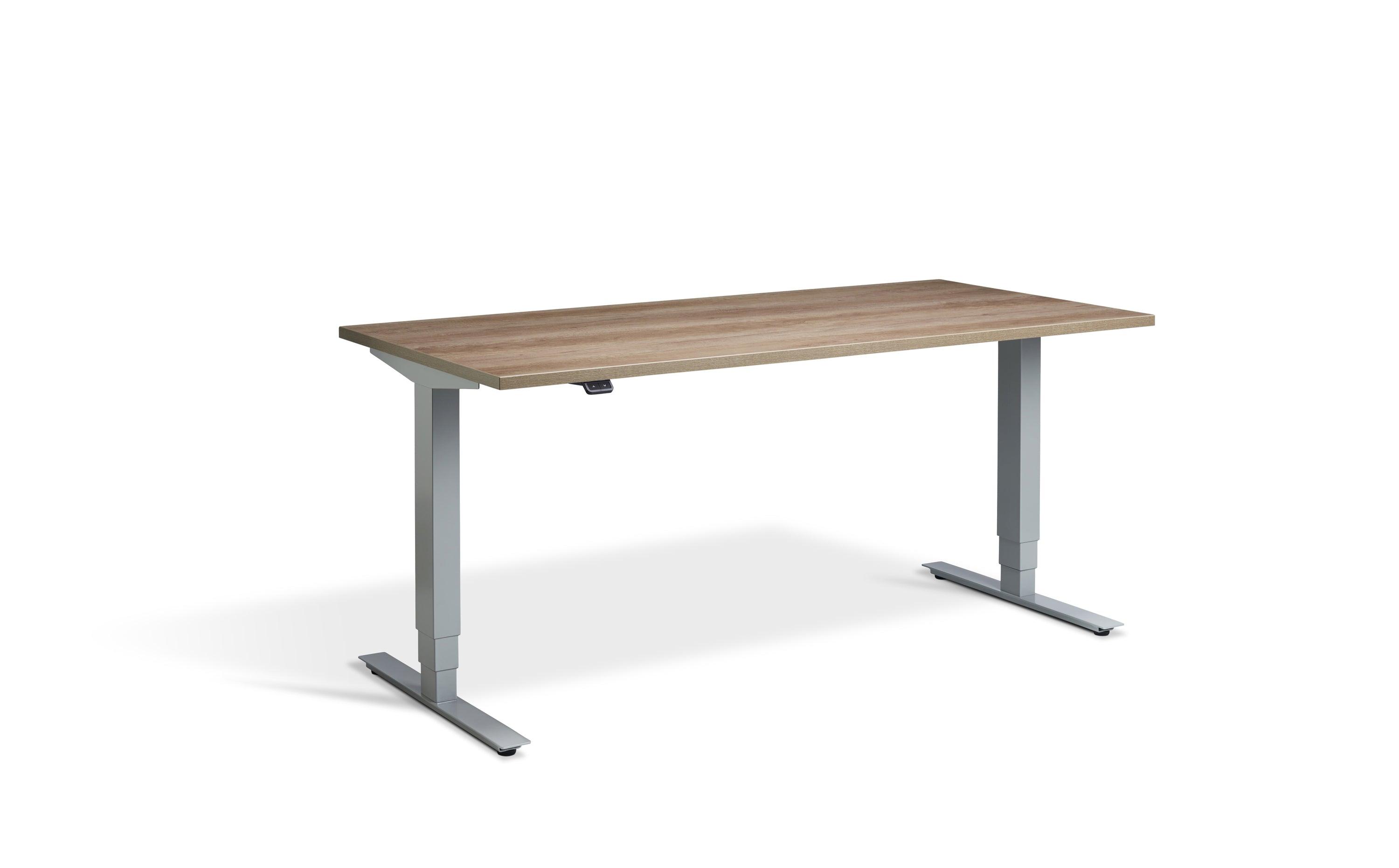 a desk with a wooden top and metal legs