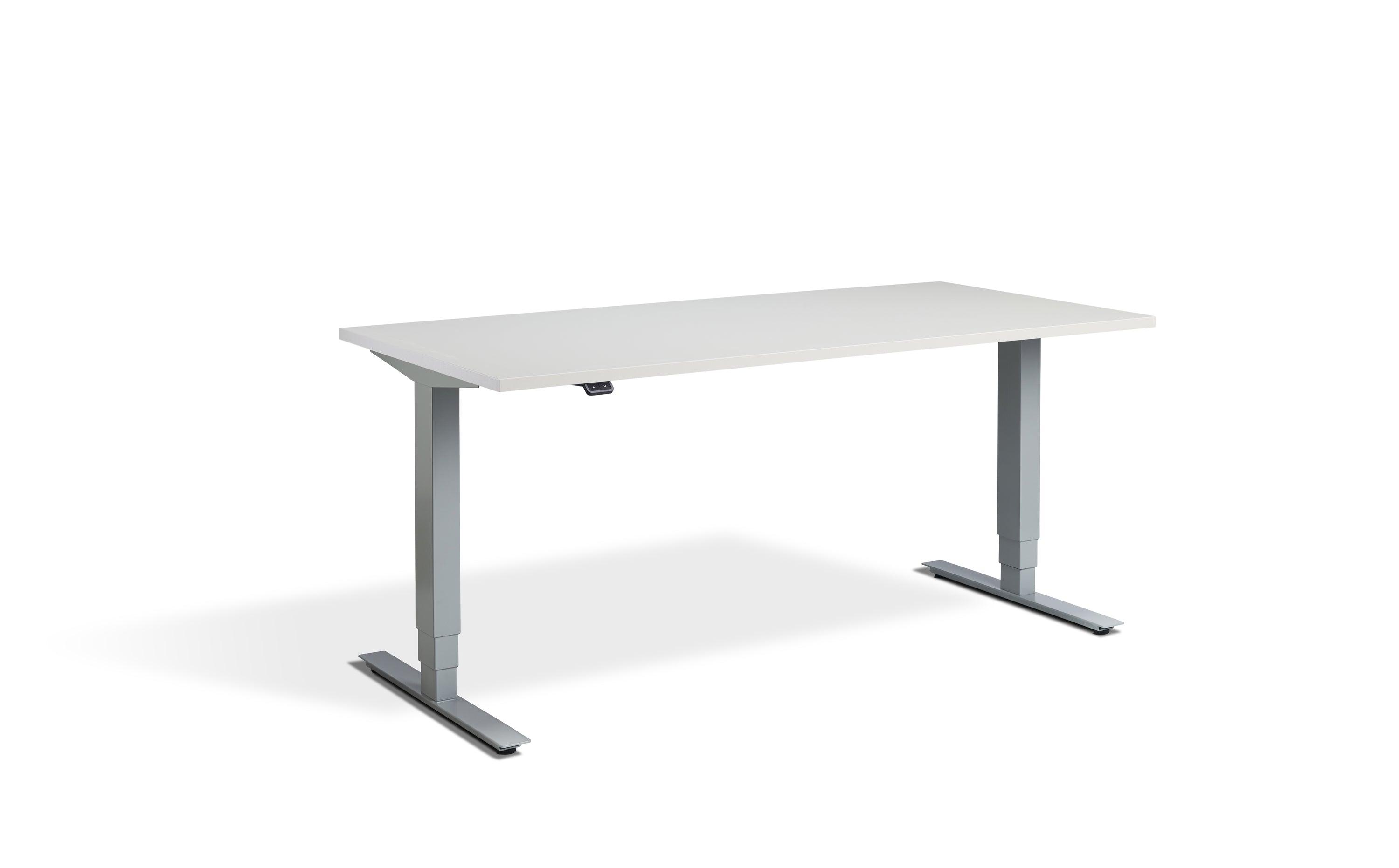 a white desk with a metal frame