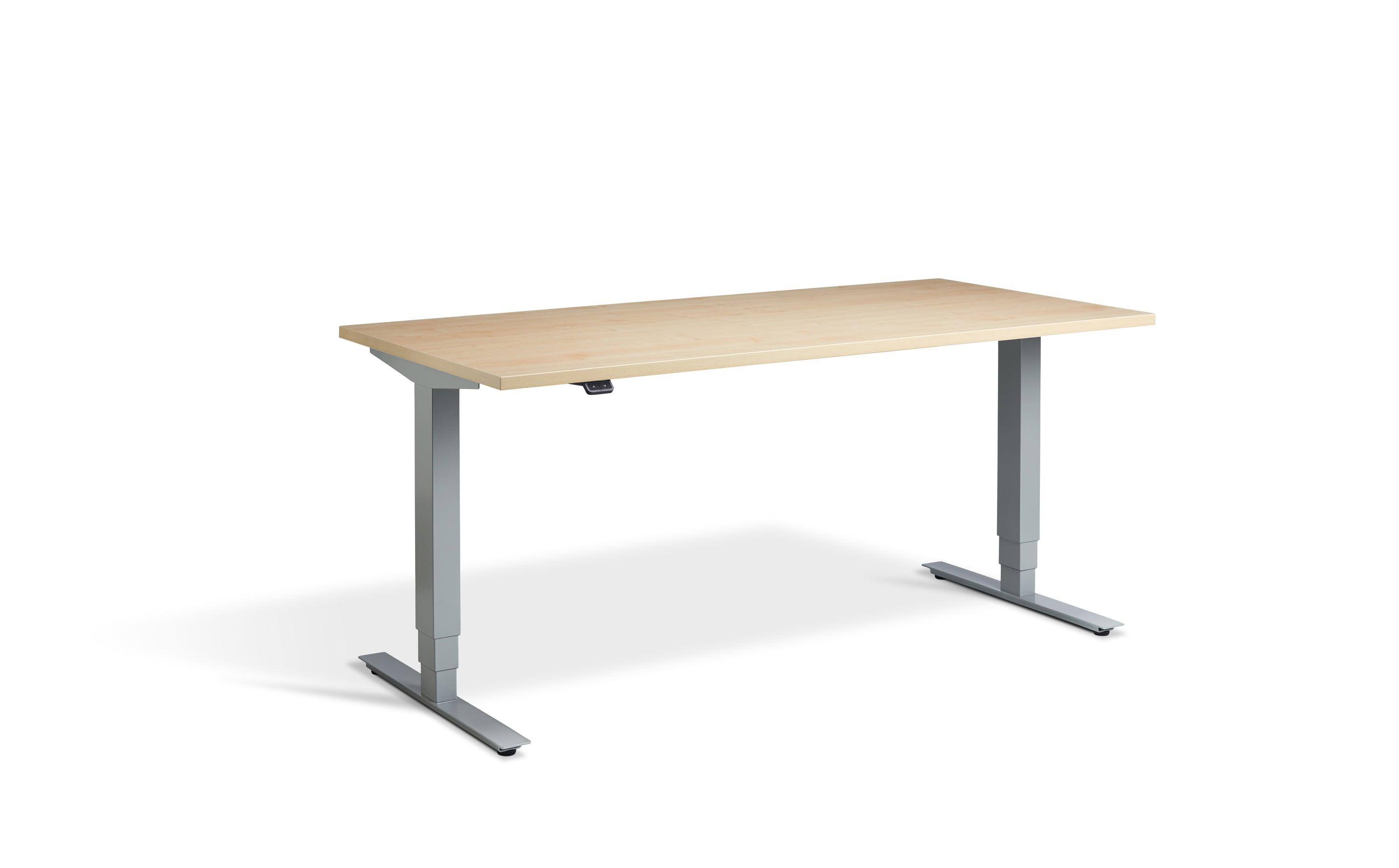 a desk with a wooden top and metal legs