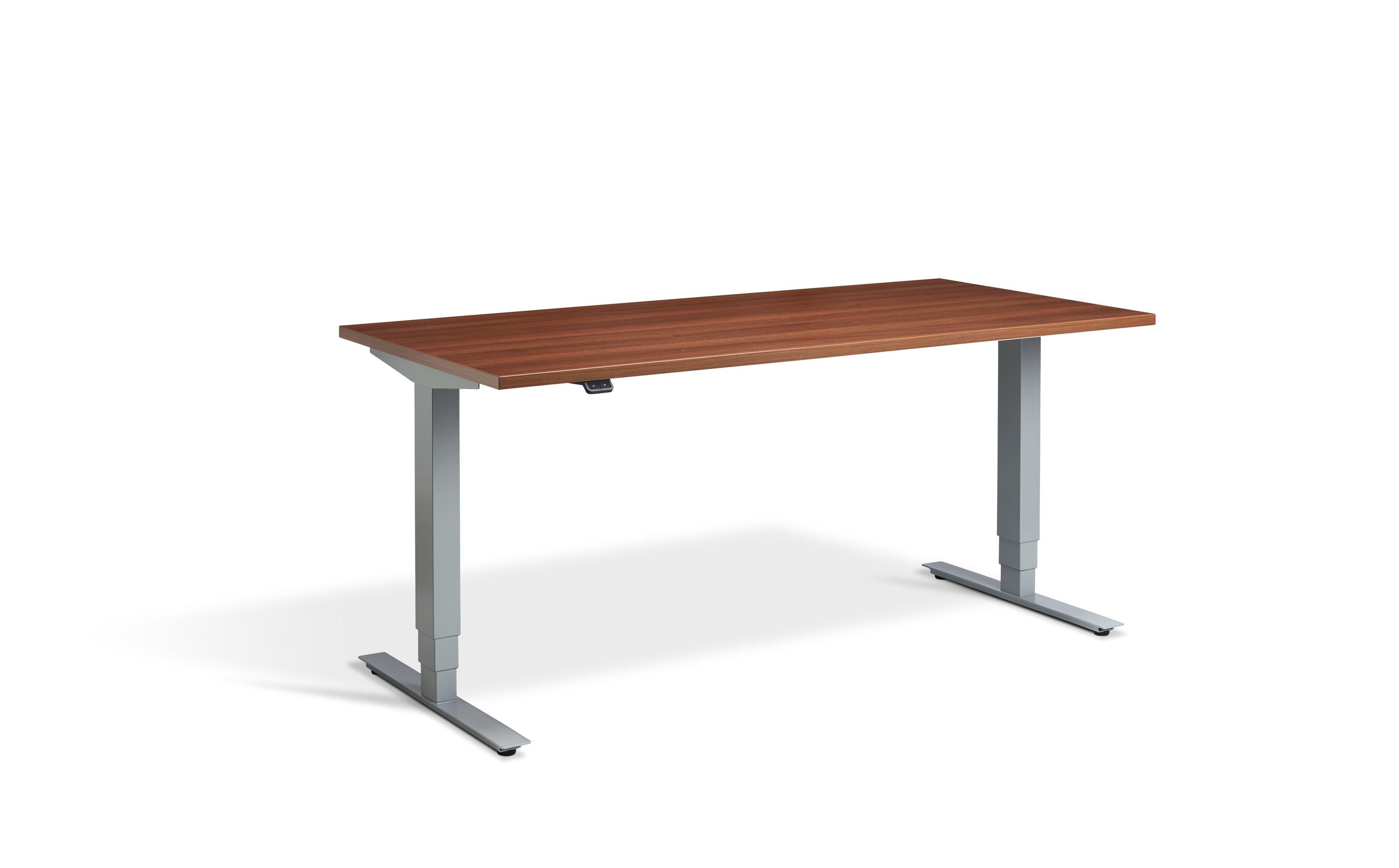 a desk with a wooden top and metal legs