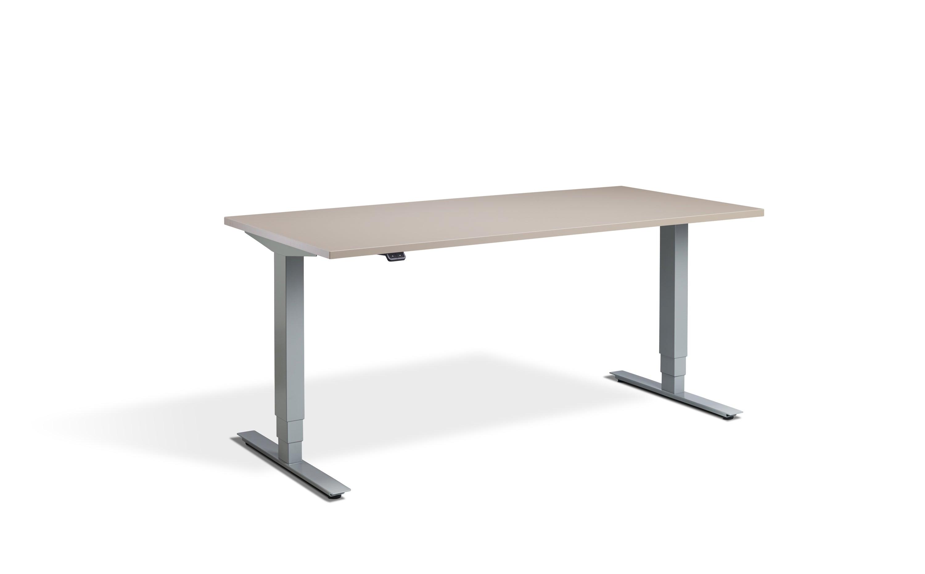 a desk with a metal frame and a white surface