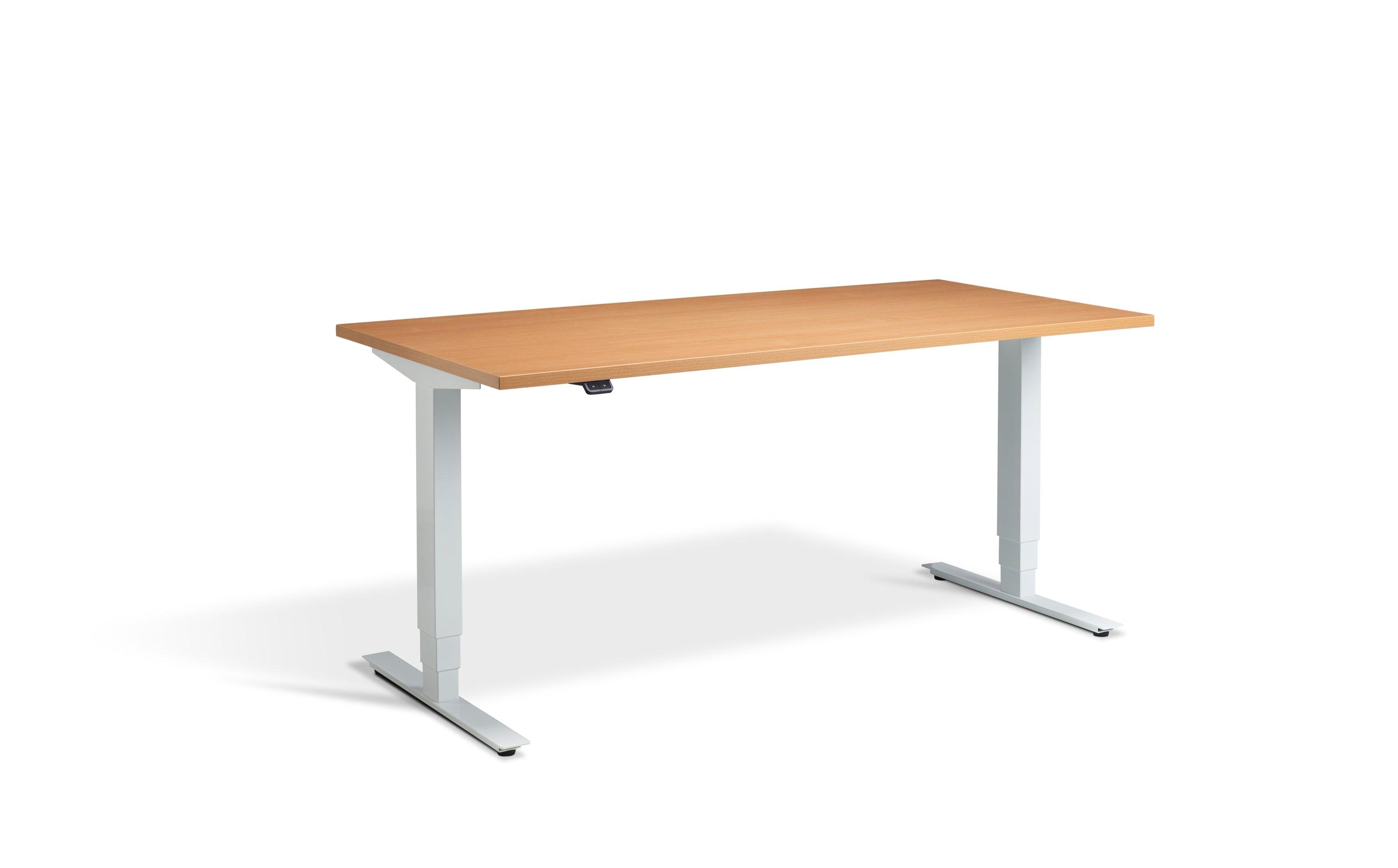 a desk with a wooden top and metal legs