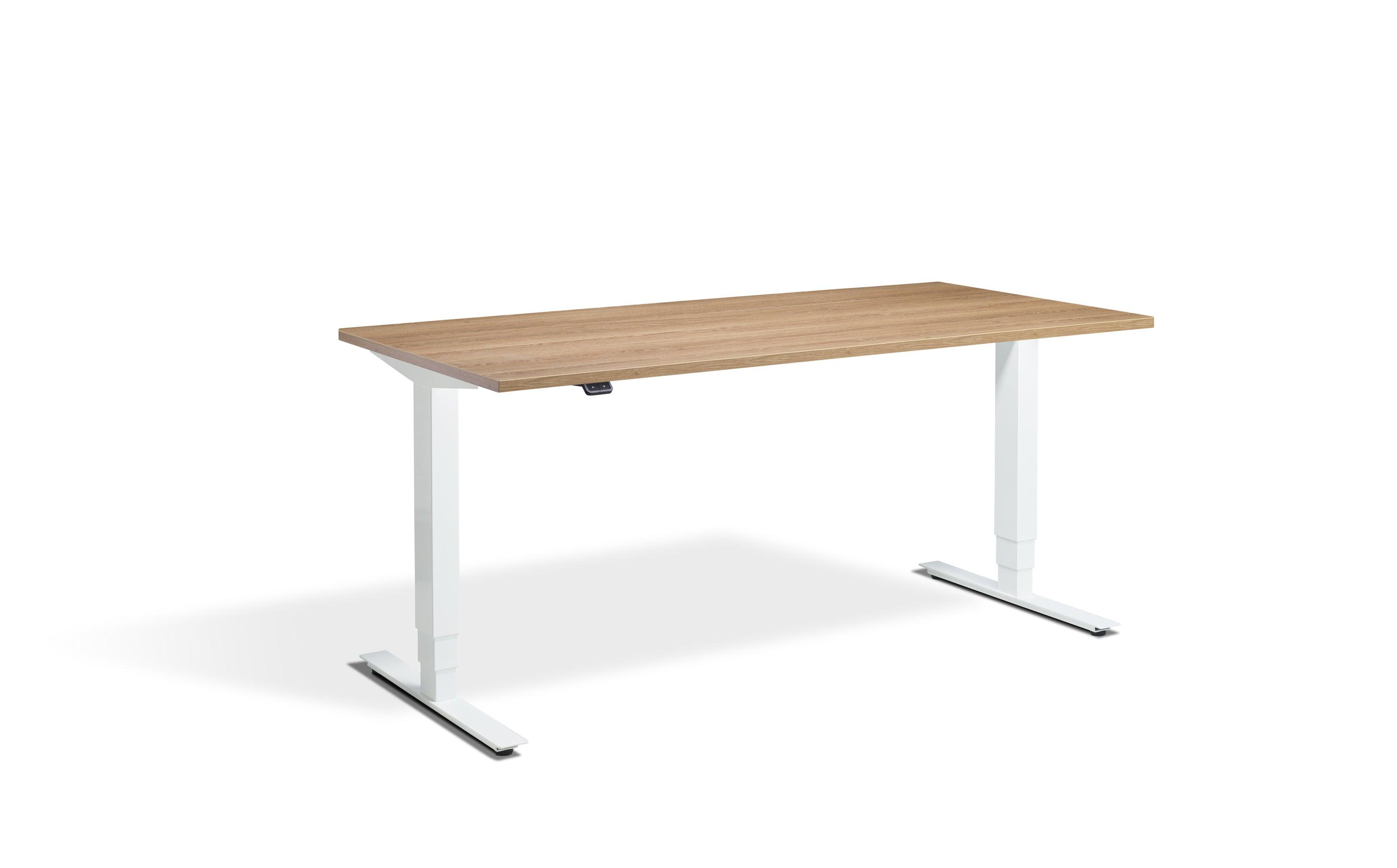 a desk with a wooden top and white legs