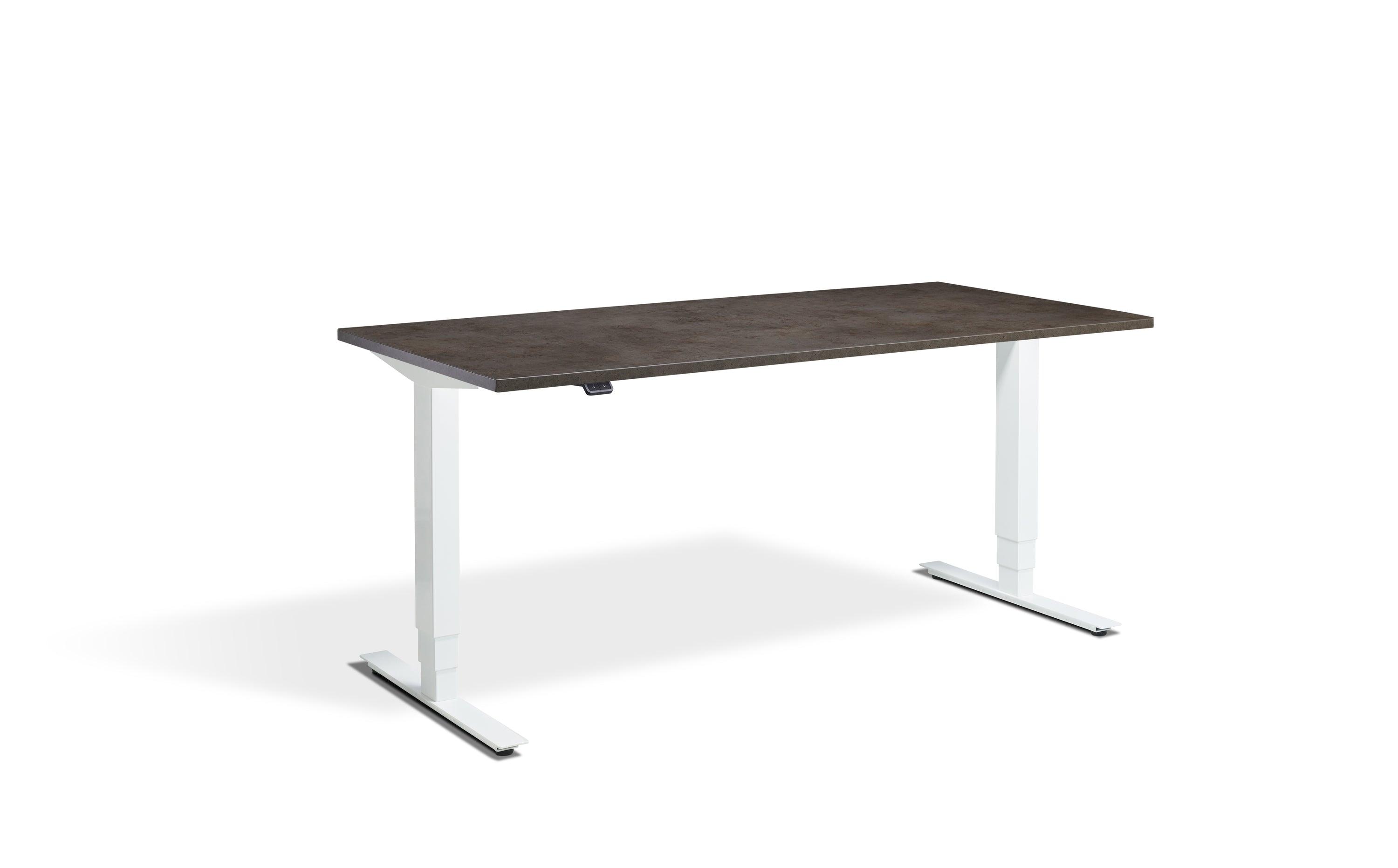 a desk with a wooden top and white legs