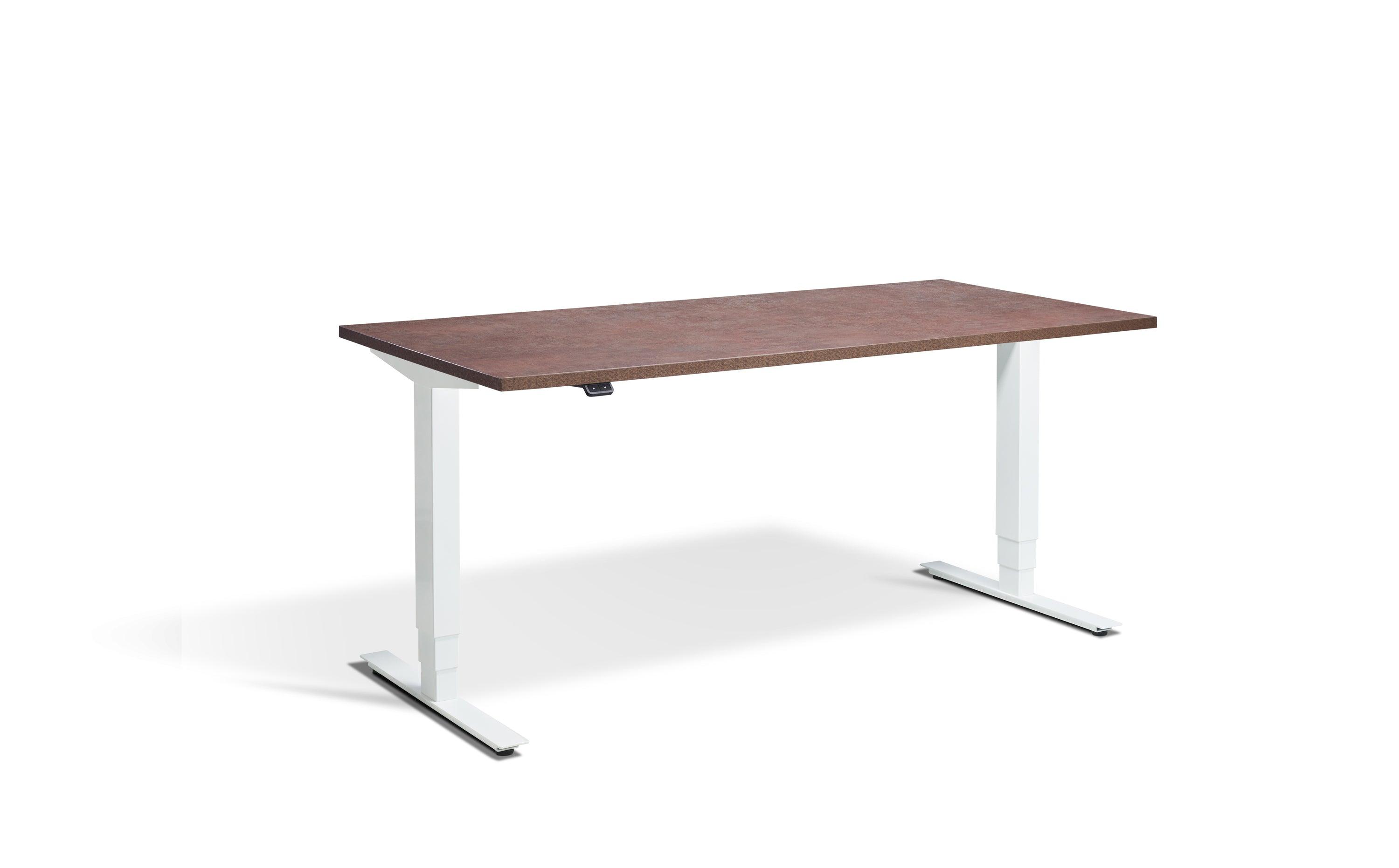 a desk with a wooden top and white legs