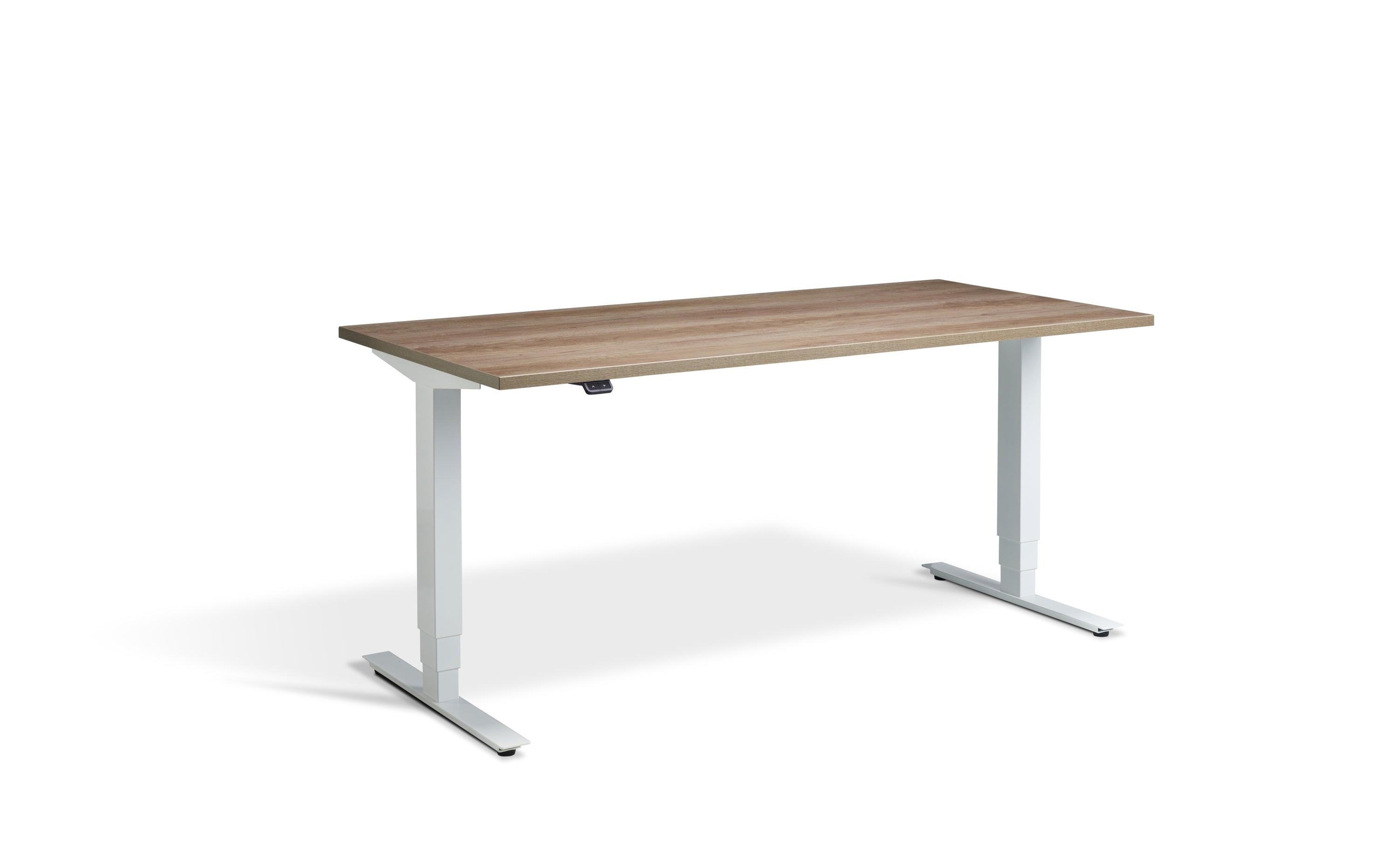 a desk with a wooden top and metal legs