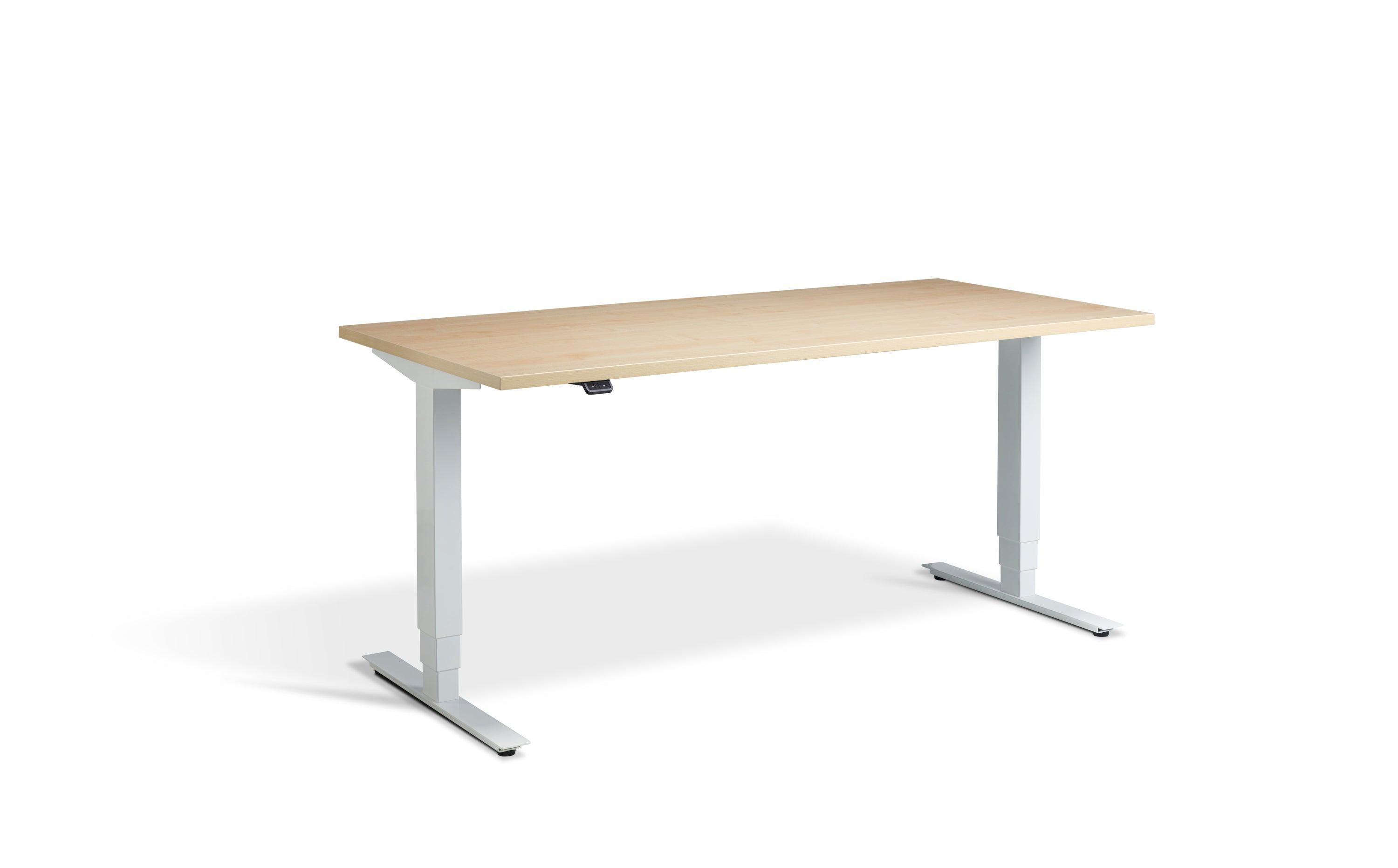 a desk with a wooden top and metal legs