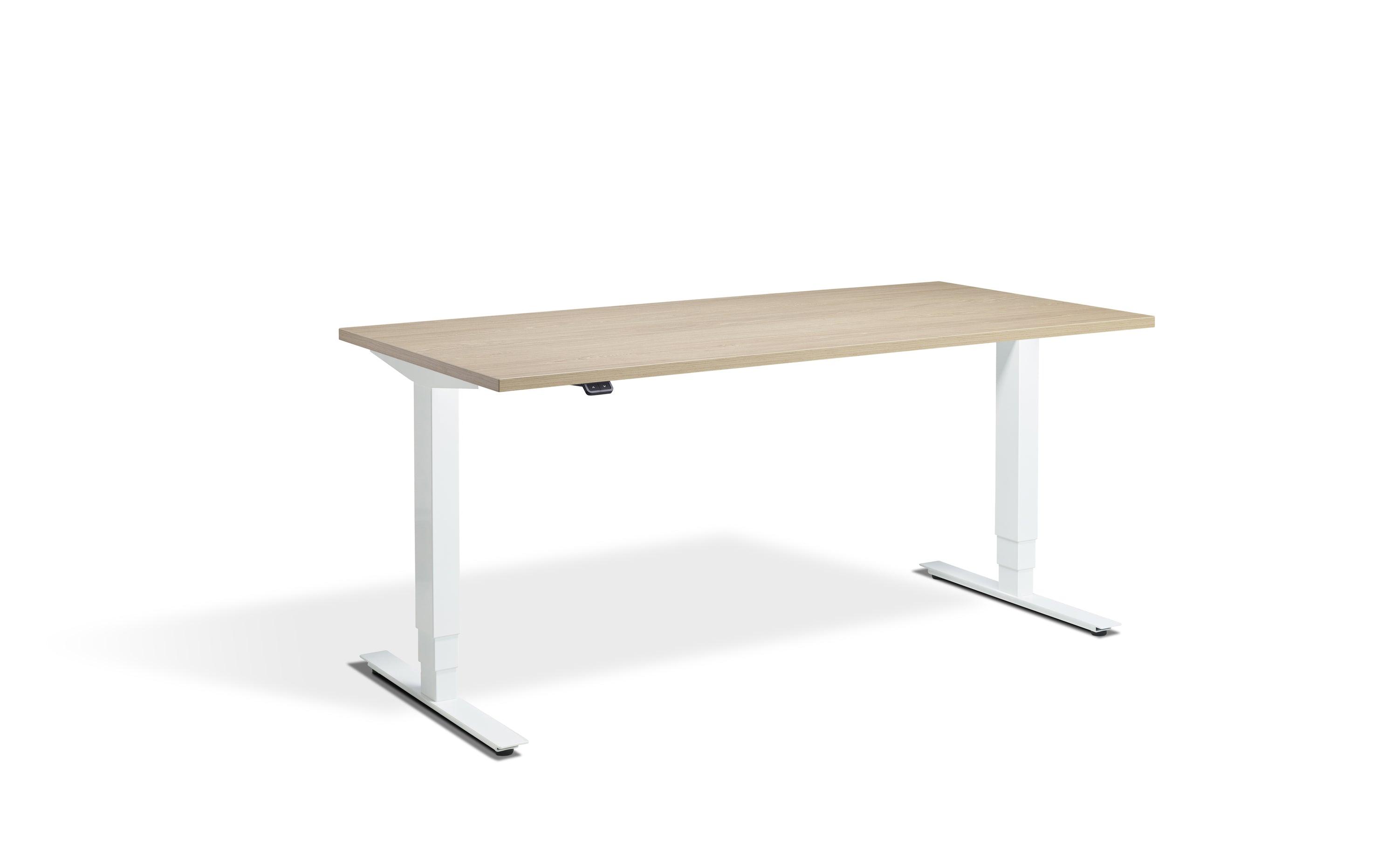 a desk with a wooden top and white legs