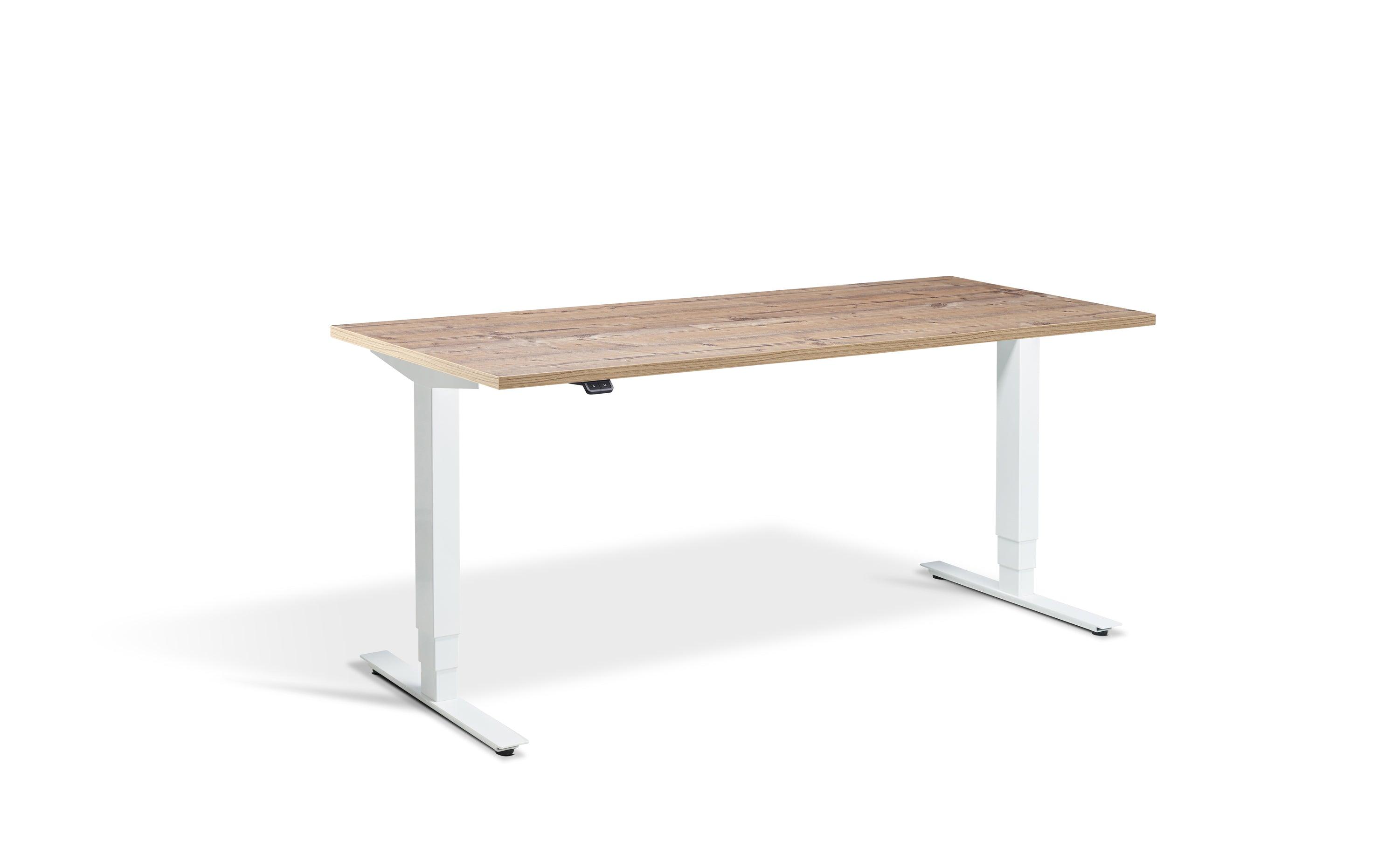 a desk with a wooden top and white legs