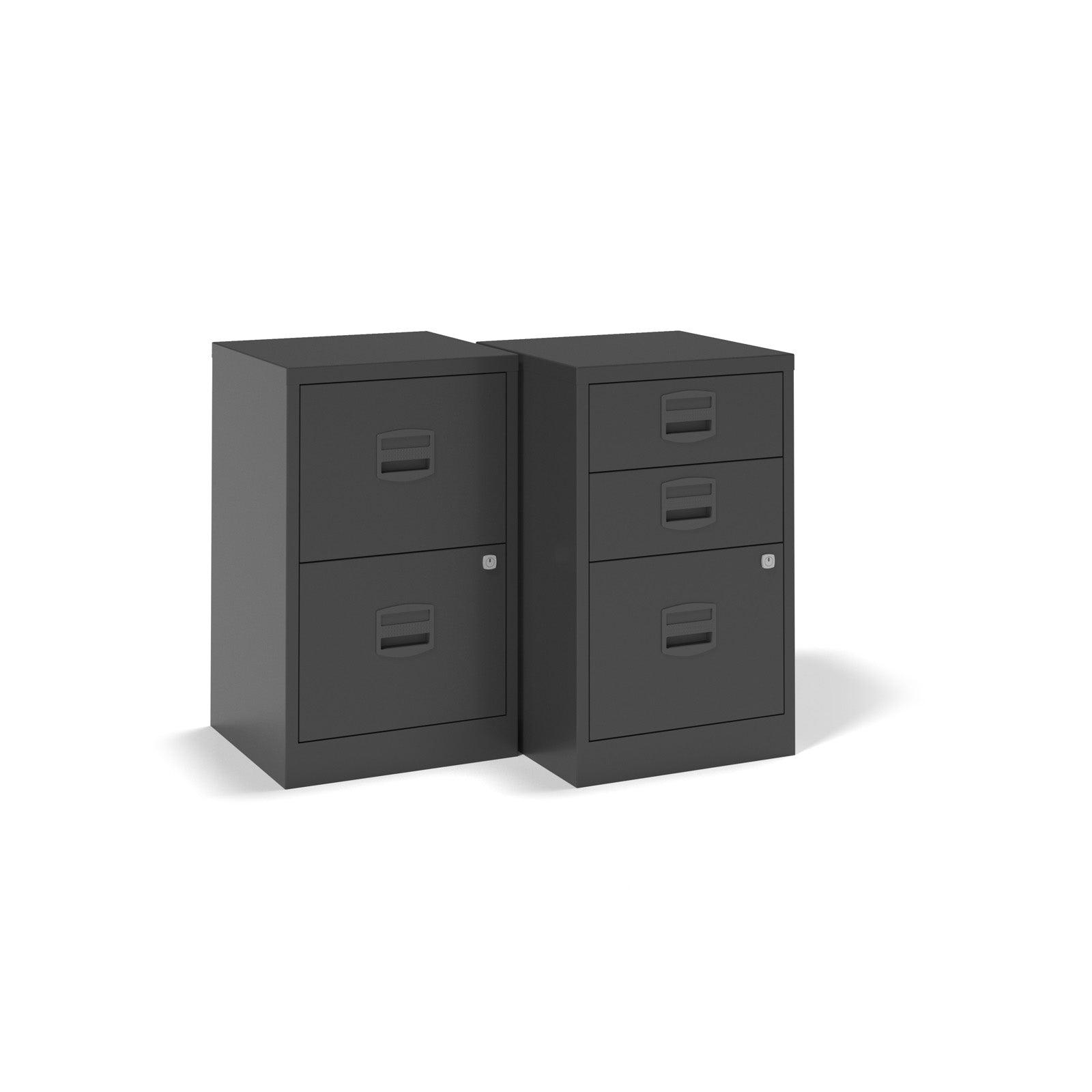 a pair of filing cabinets sitting next to each other