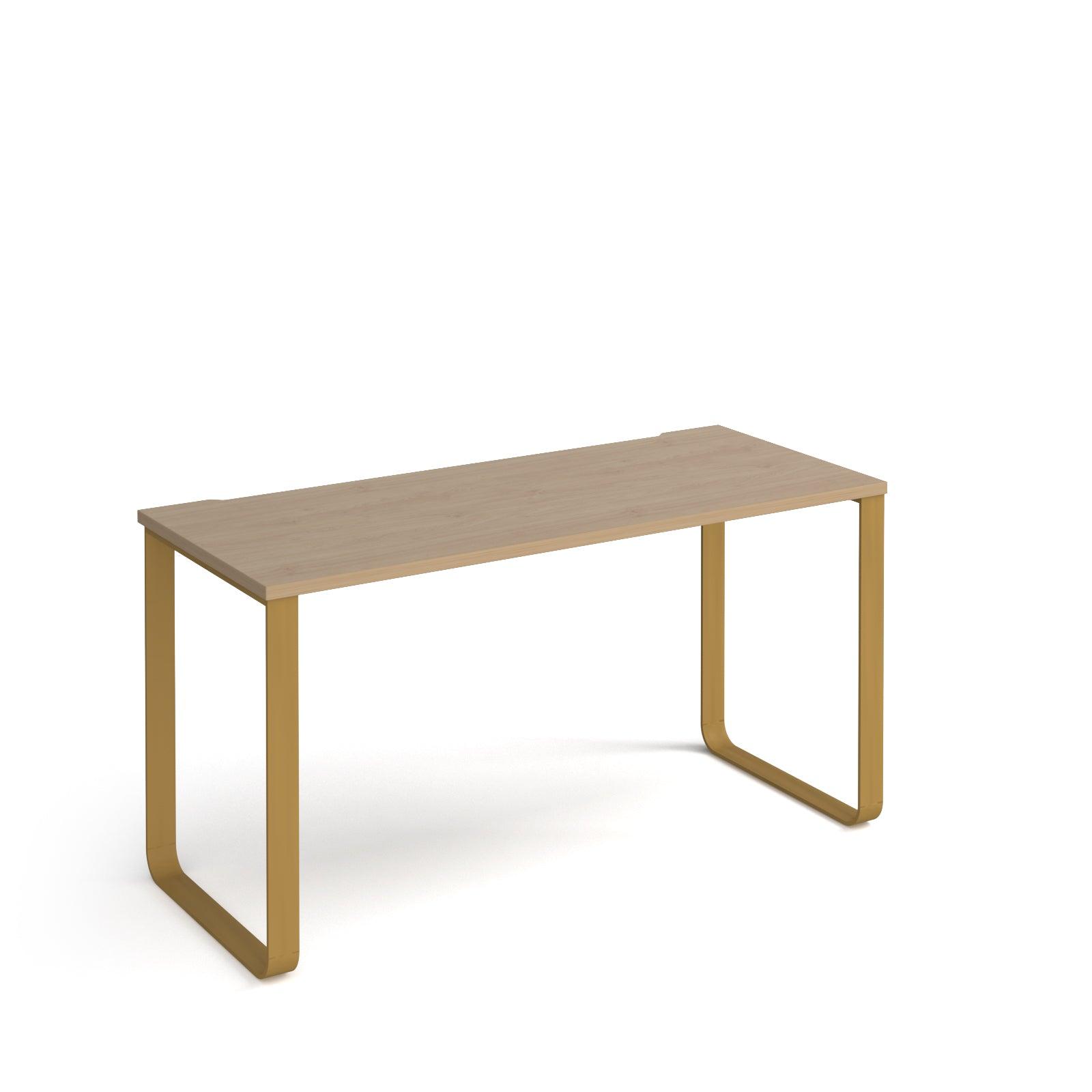 a wooden table with metal legs on a white background