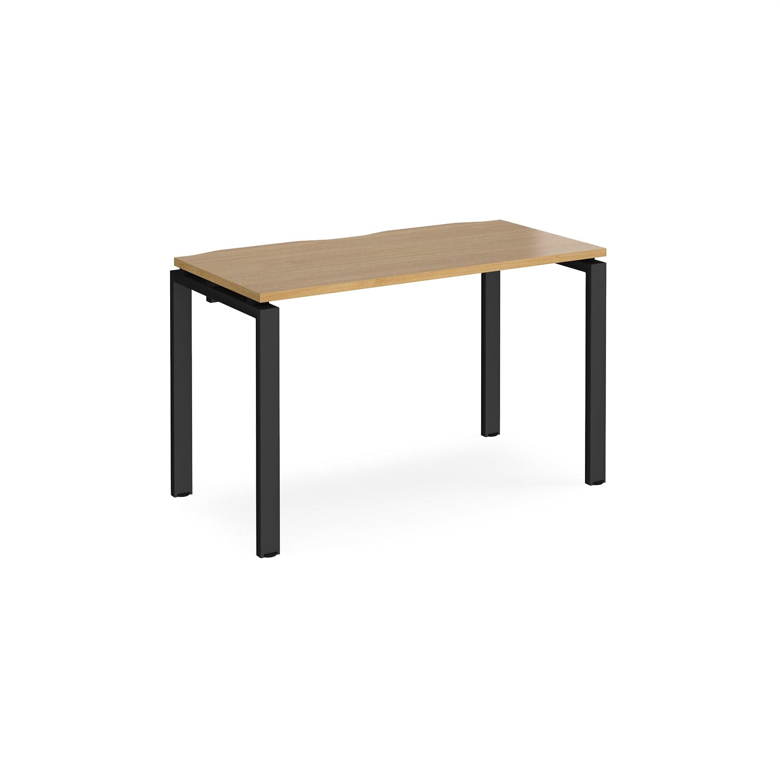 a wooden table with black legs on a white background