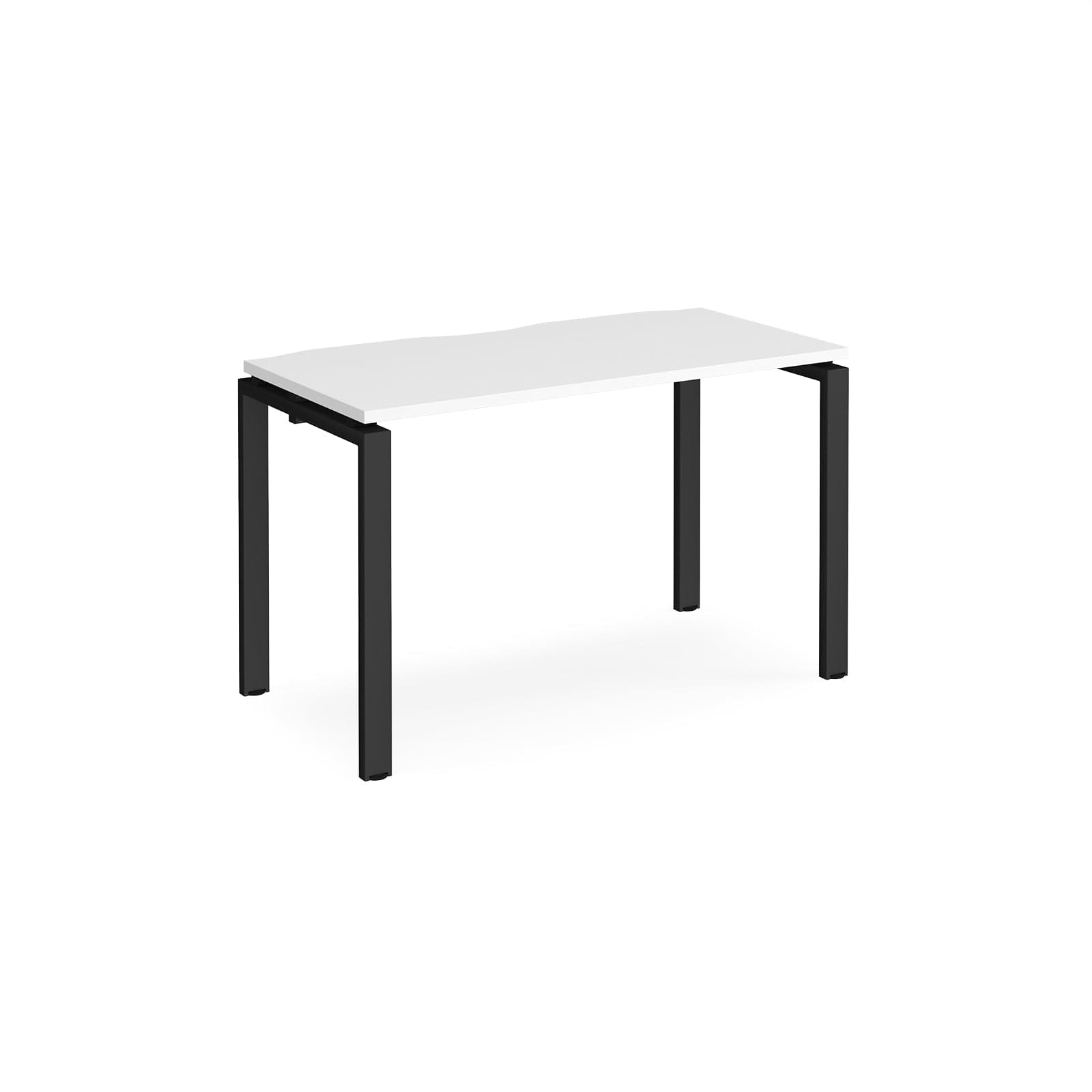 a white table with black legs on a white background