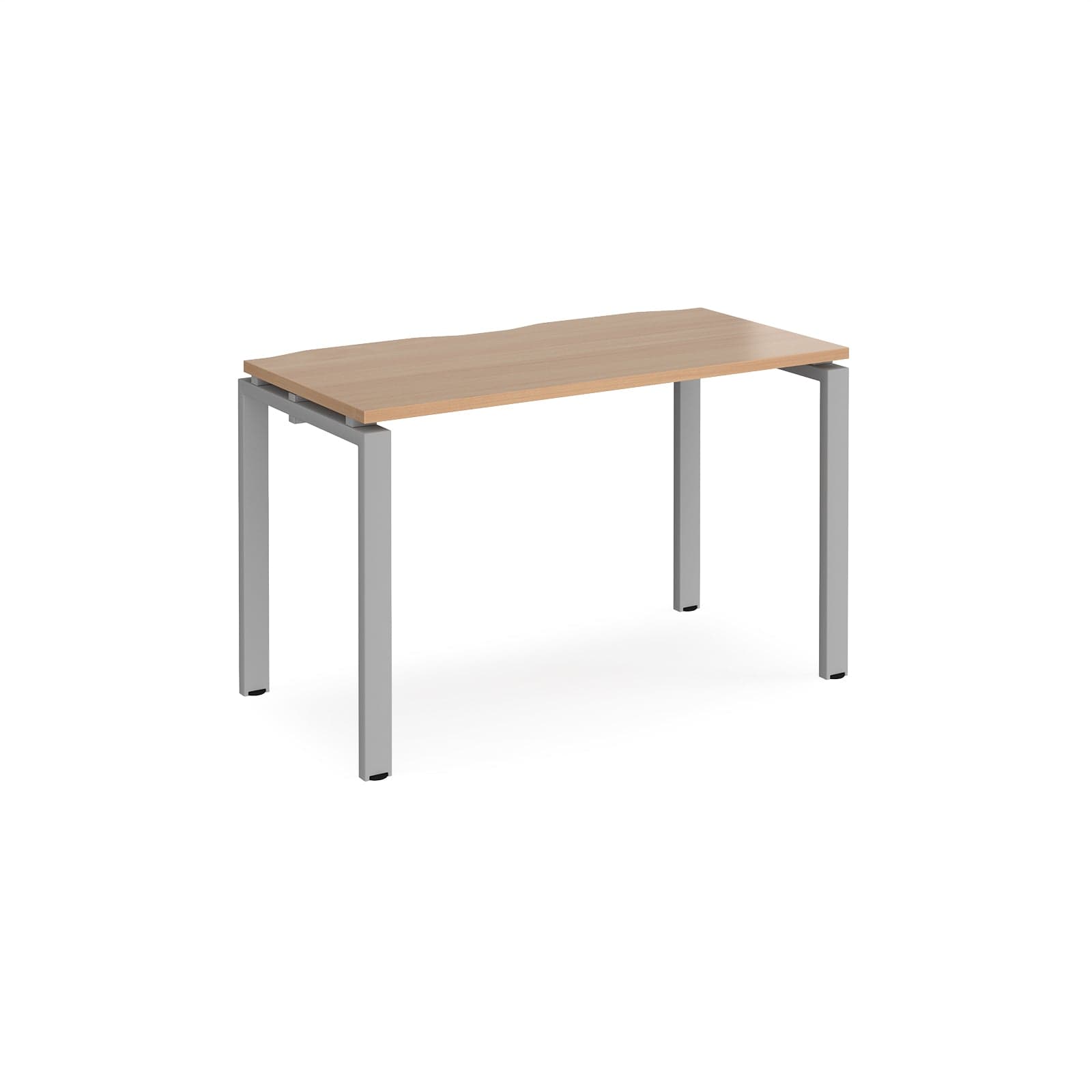 a wooden table with metal legs on a white background