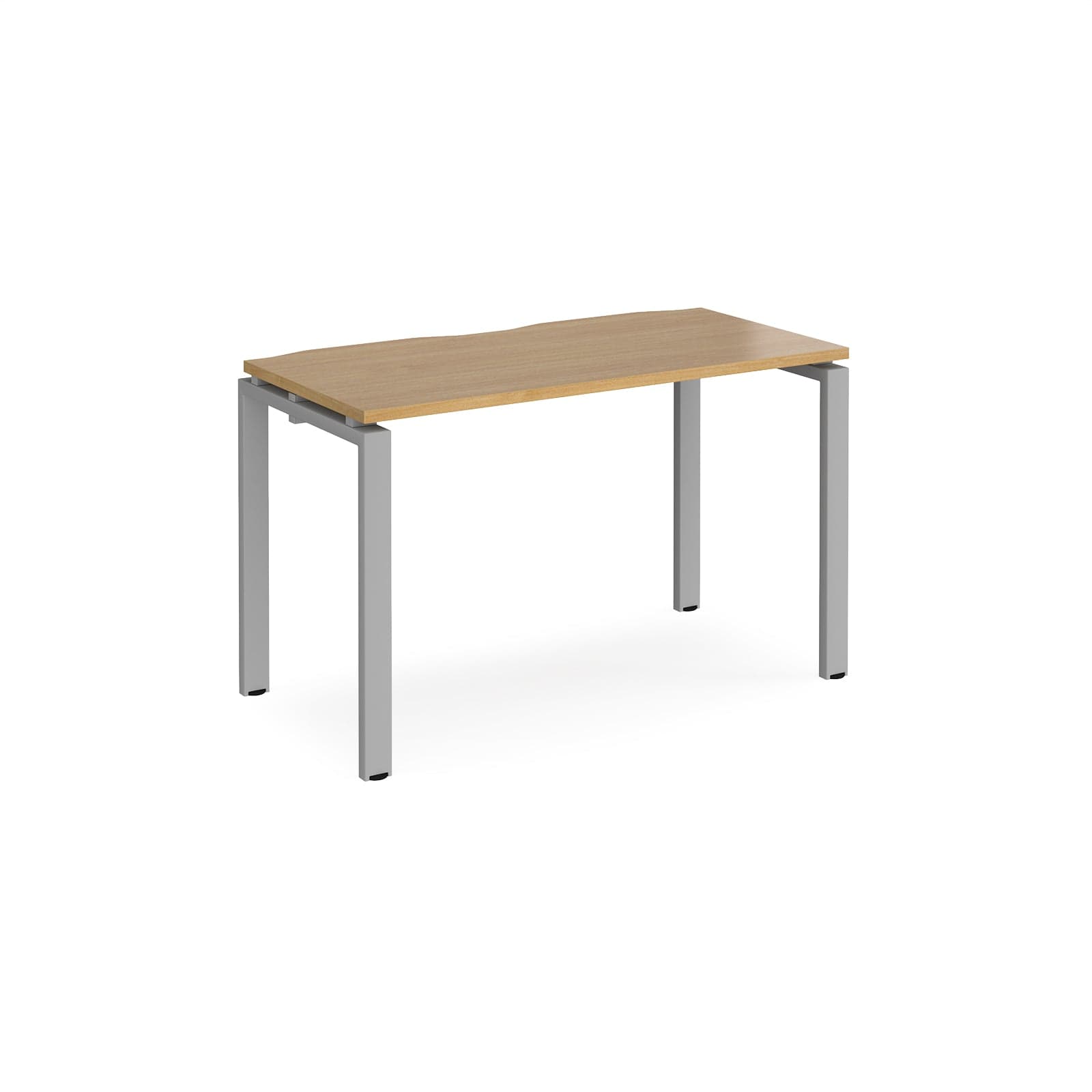 a wooden table with metal legs on a white background