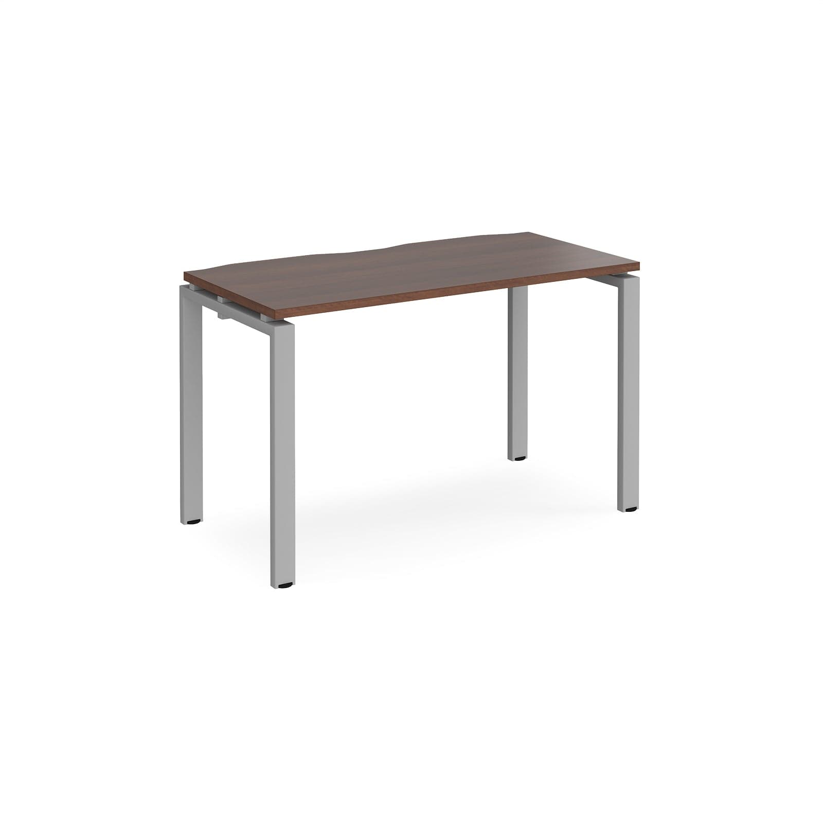 a wooden table with metal legs on a white background