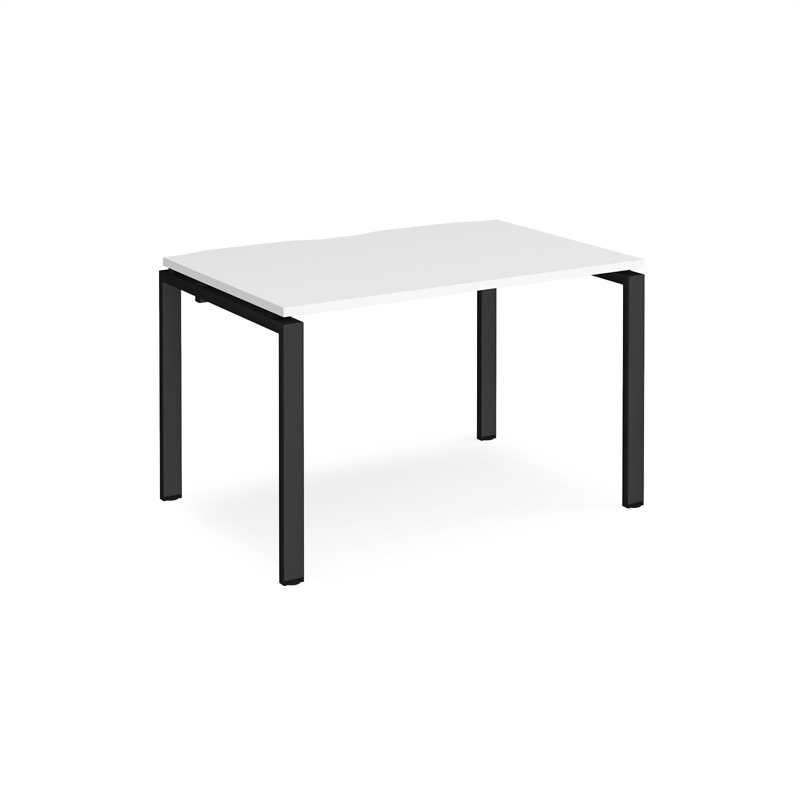 a white table with black legs on a white background