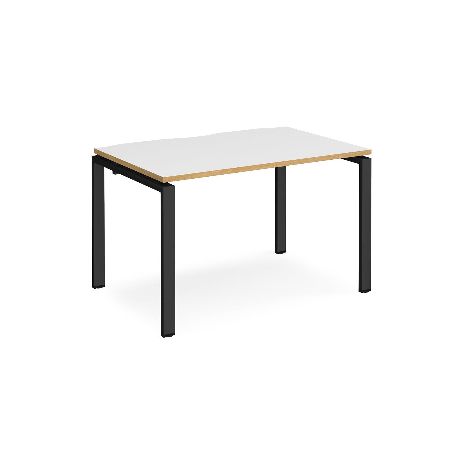 a white table with black legs on a white background