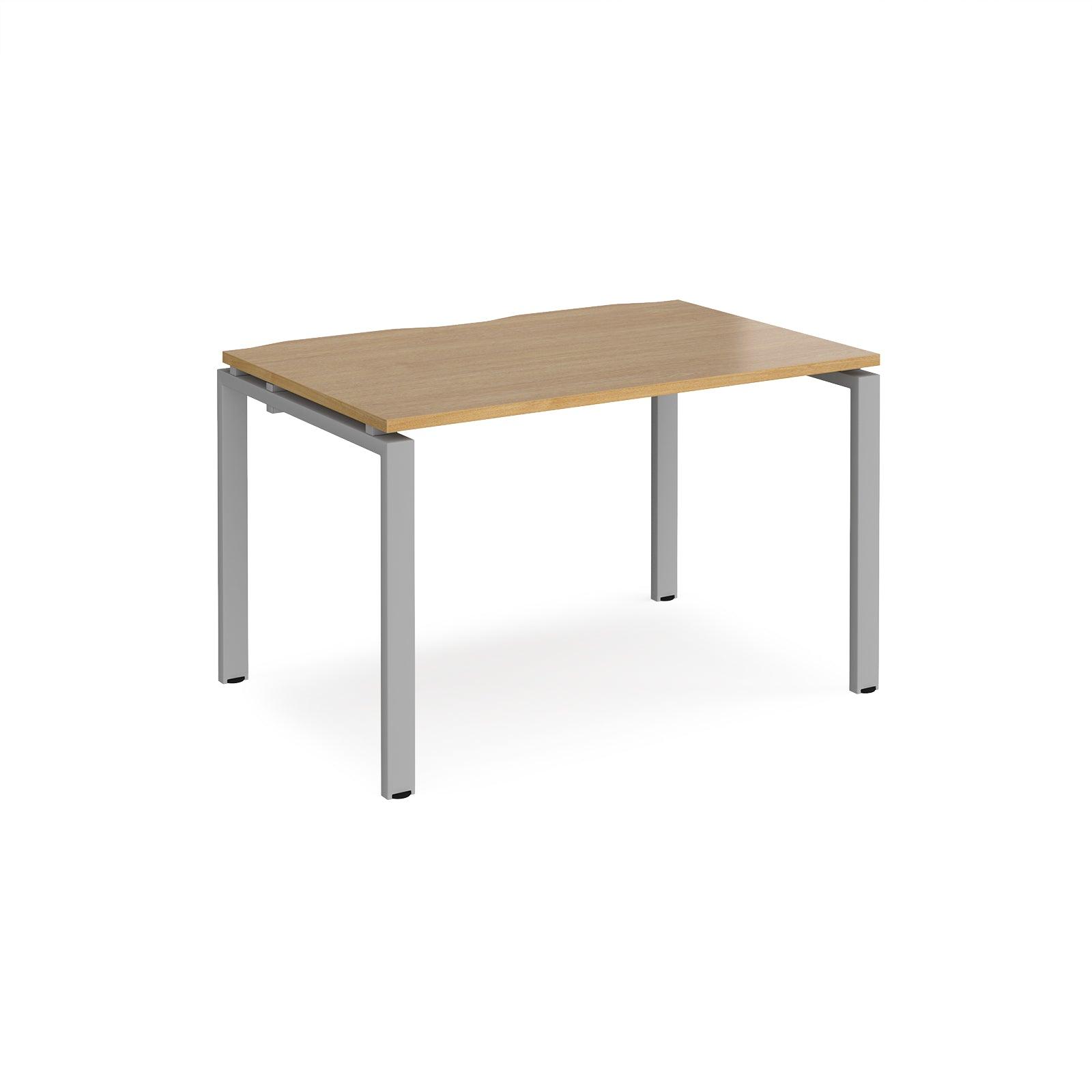 a desk with a wooden top and metal legs