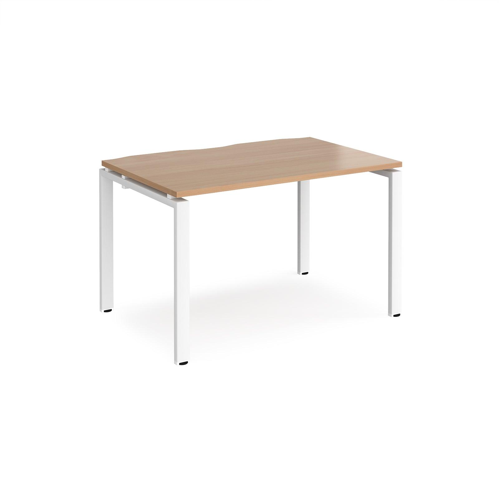 a desk with a wooden top and white legs