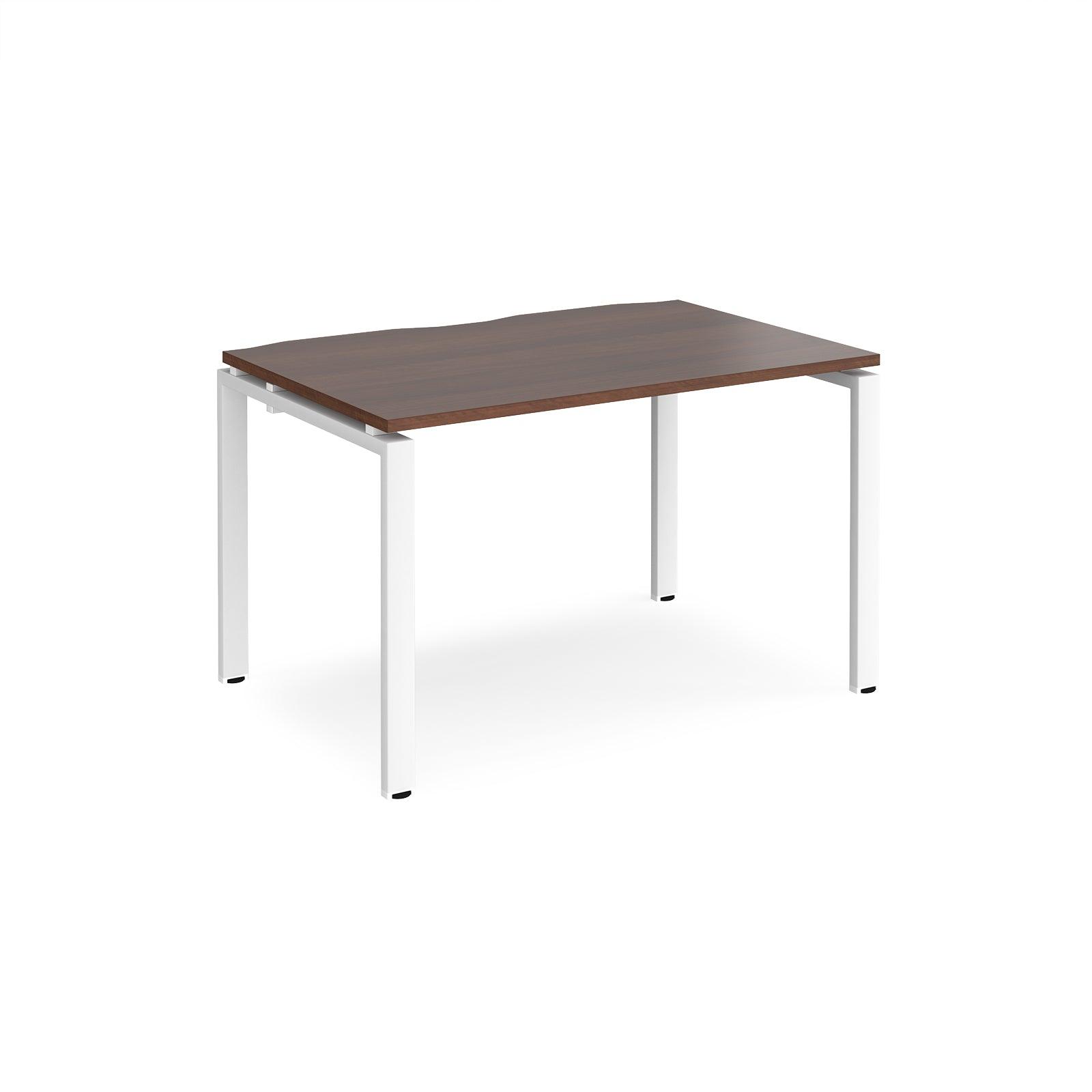 a desk with a wooden top and white legs