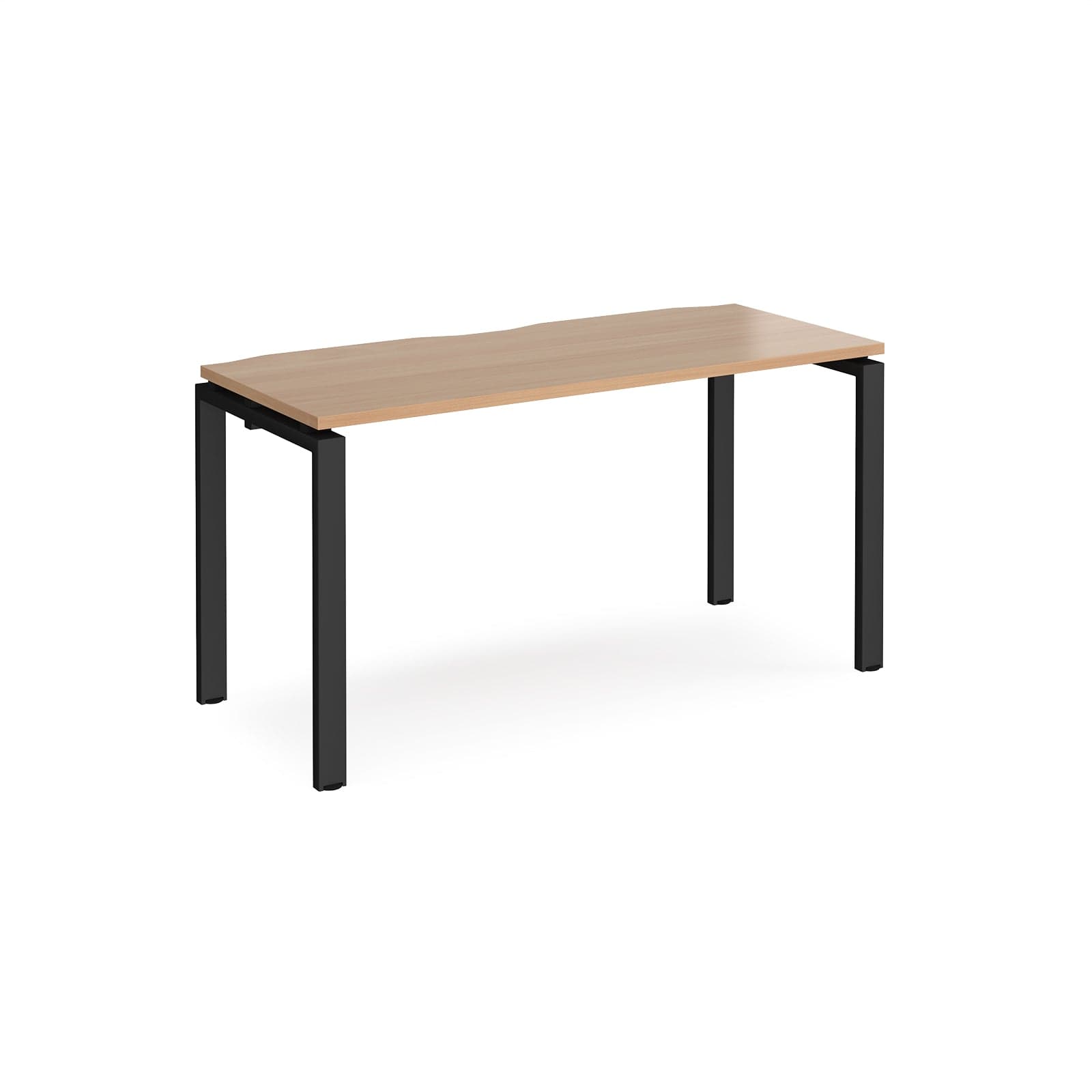 a wooden table with black legs on a white background