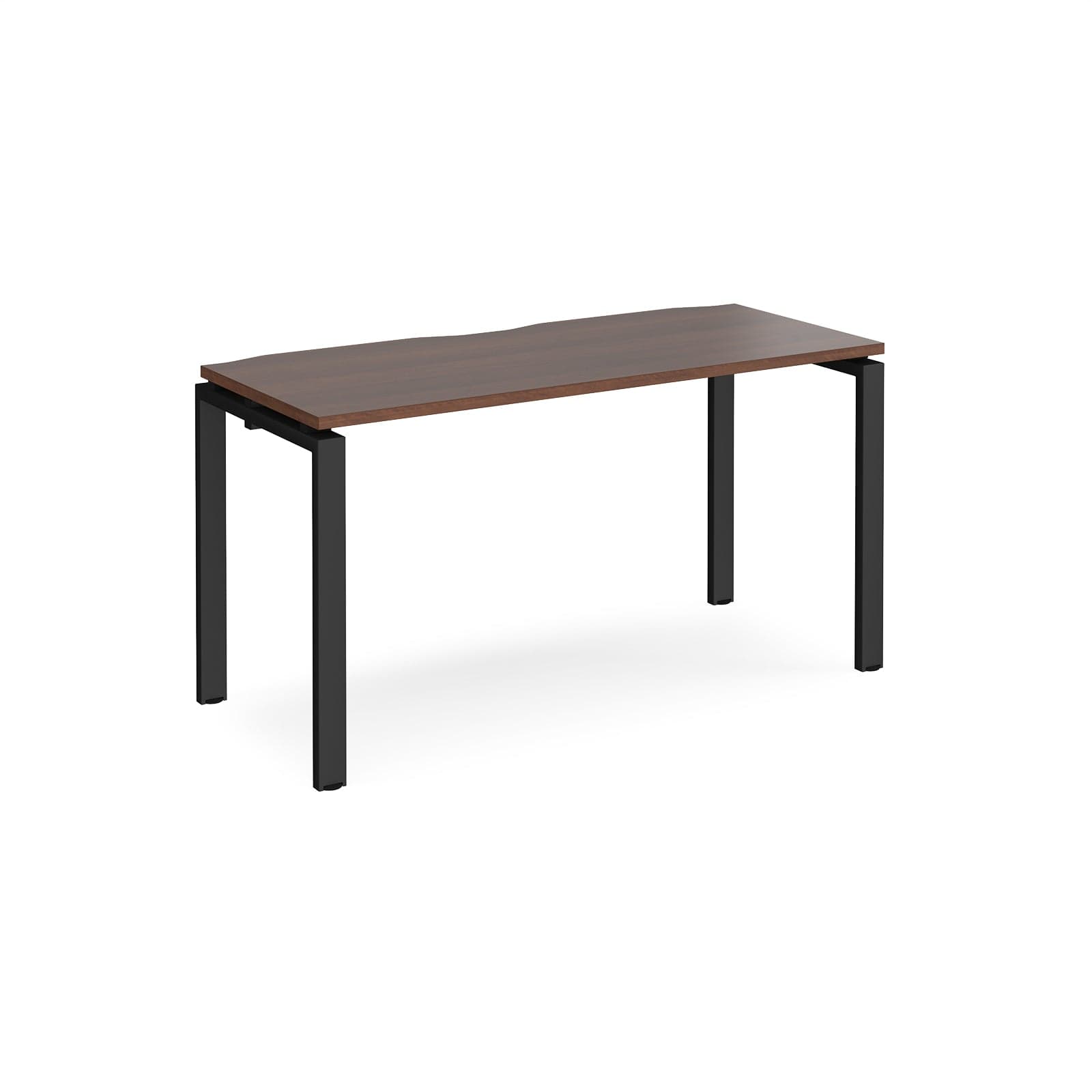 a wooden table with black legs on a white background