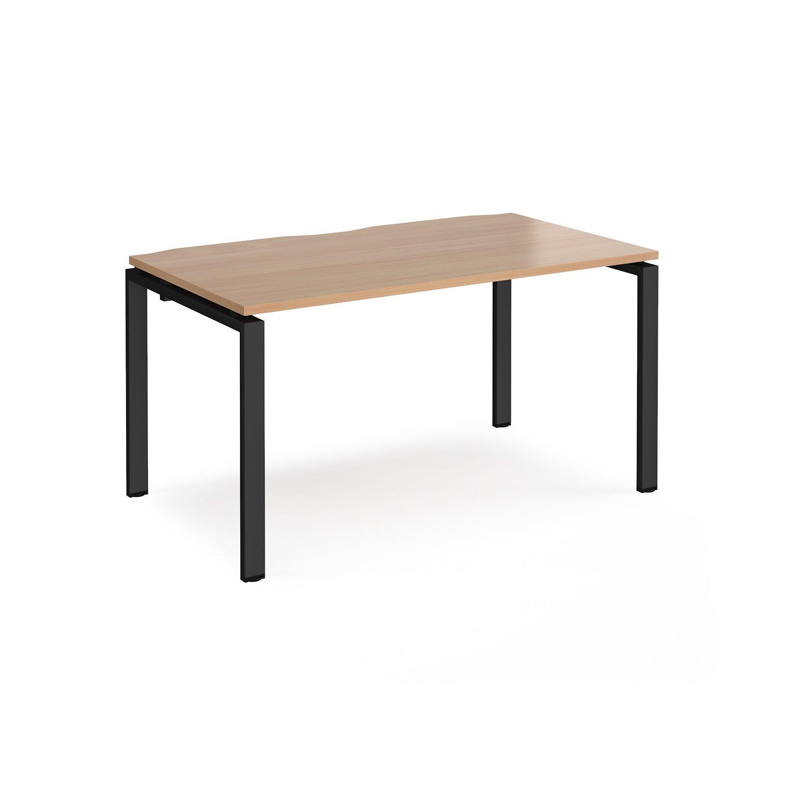 a wooden table with black legs on a white background