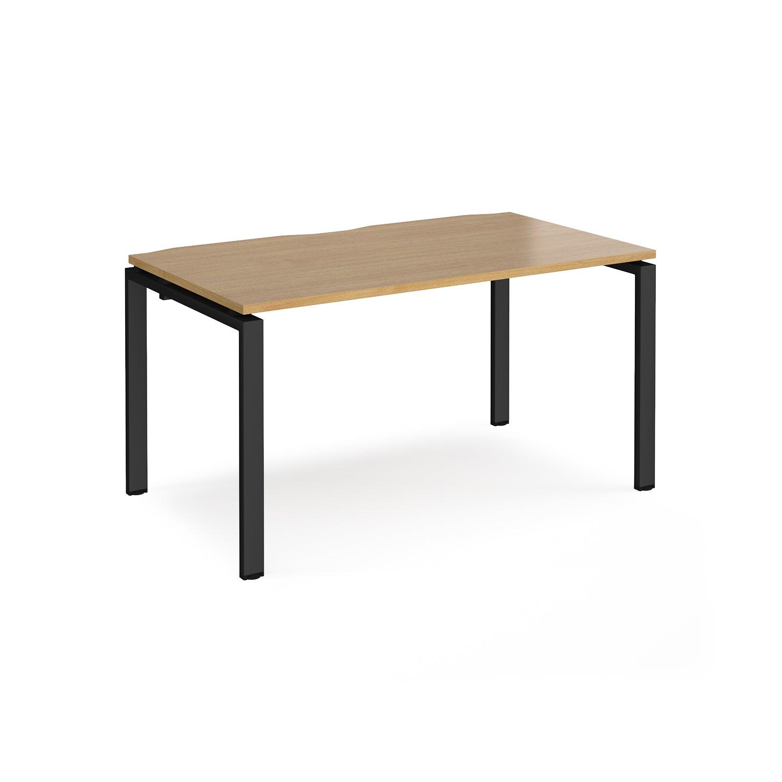 a wooden table with black legs on a white background