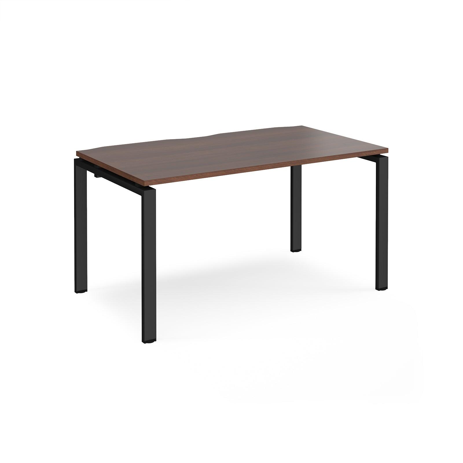 a wooden table with black legs on a white background